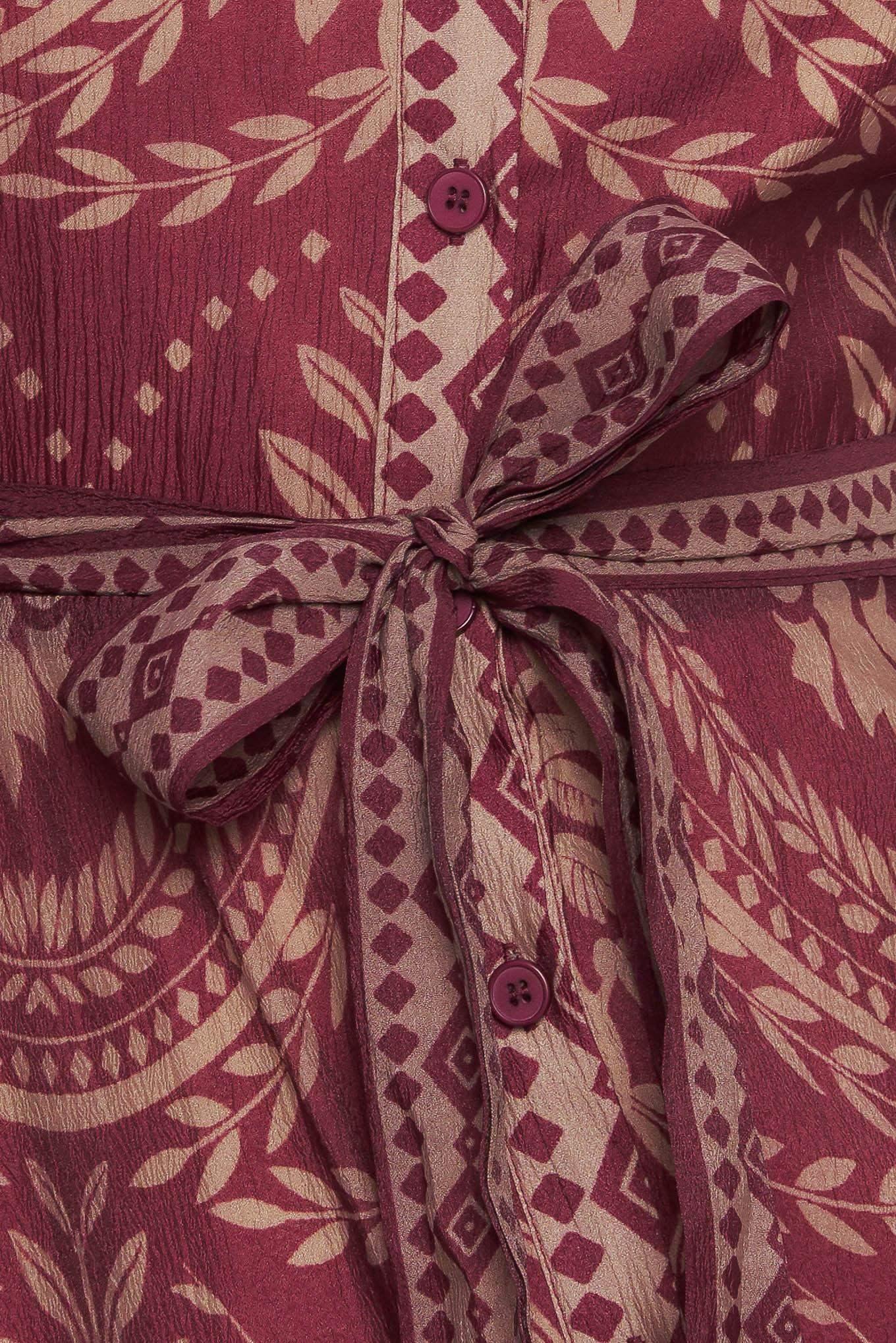 VINTAGE TAPESTRY LONG SLEEVE BURGUNDY MIDI DRESS