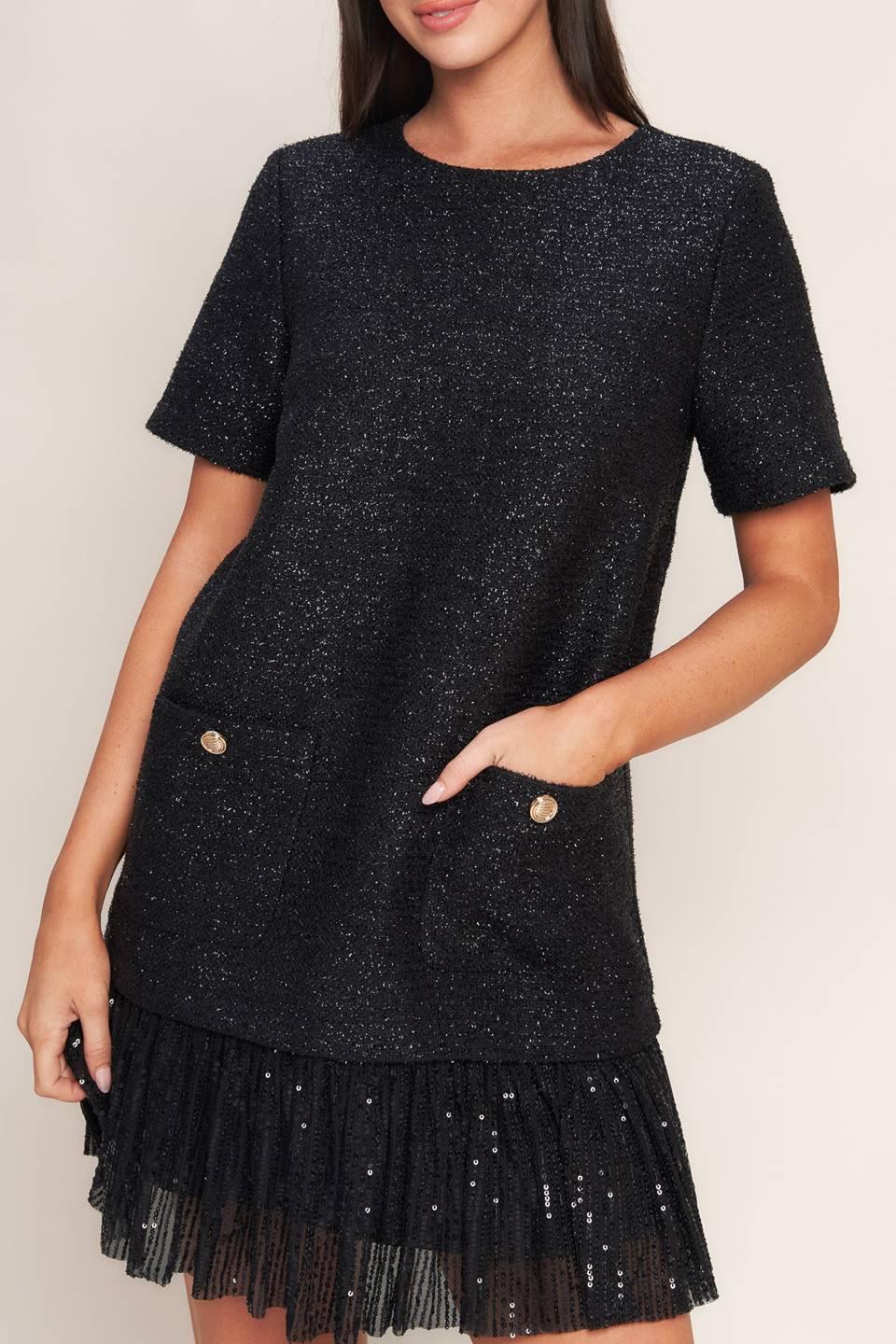 SPARK AFFAIR BLACK TWEED MINI DRESS