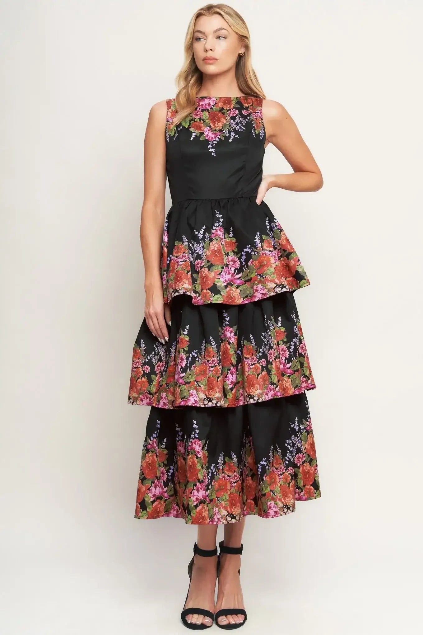 Black floral tiered dress