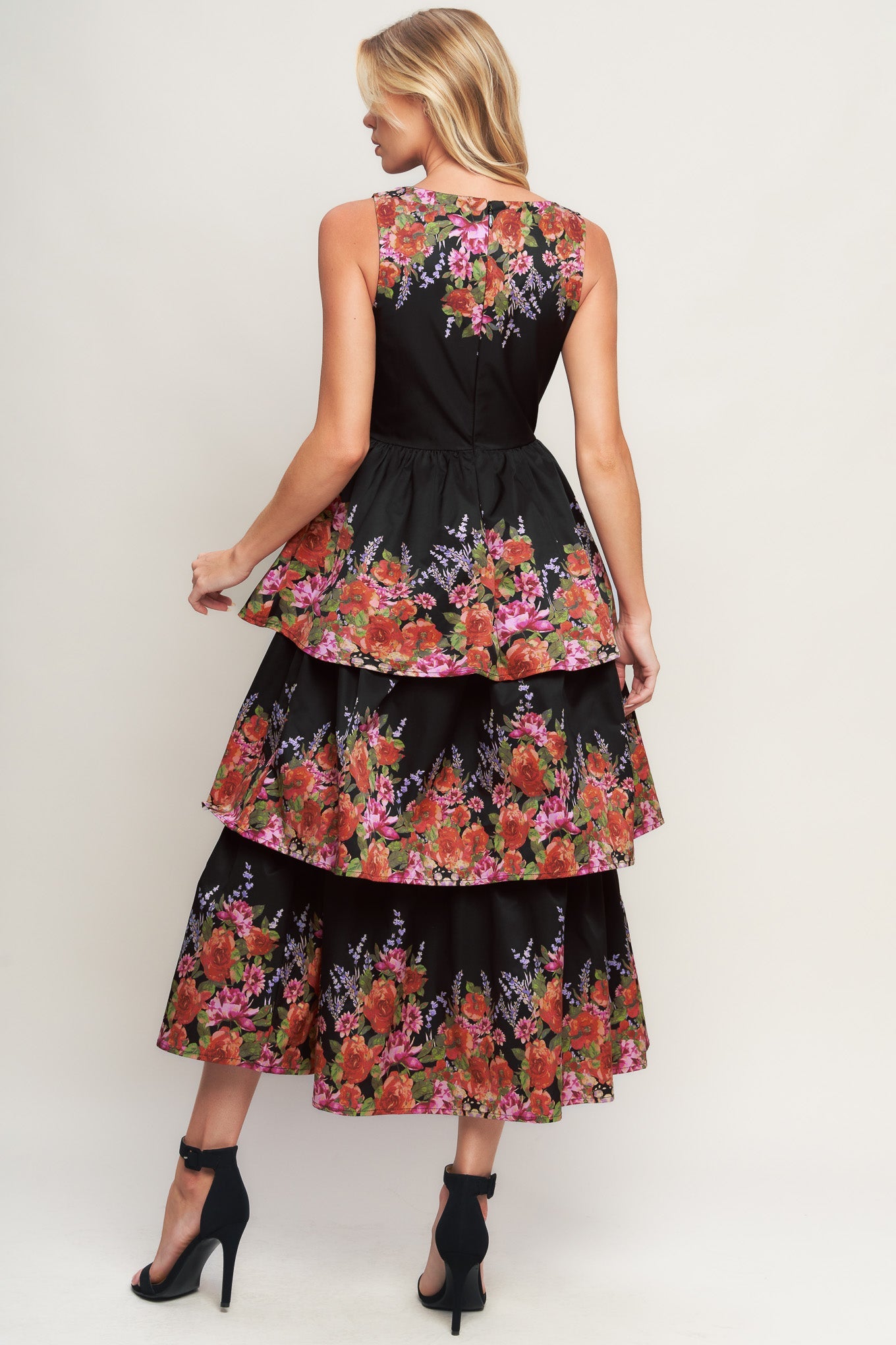 Black floral tiered dress