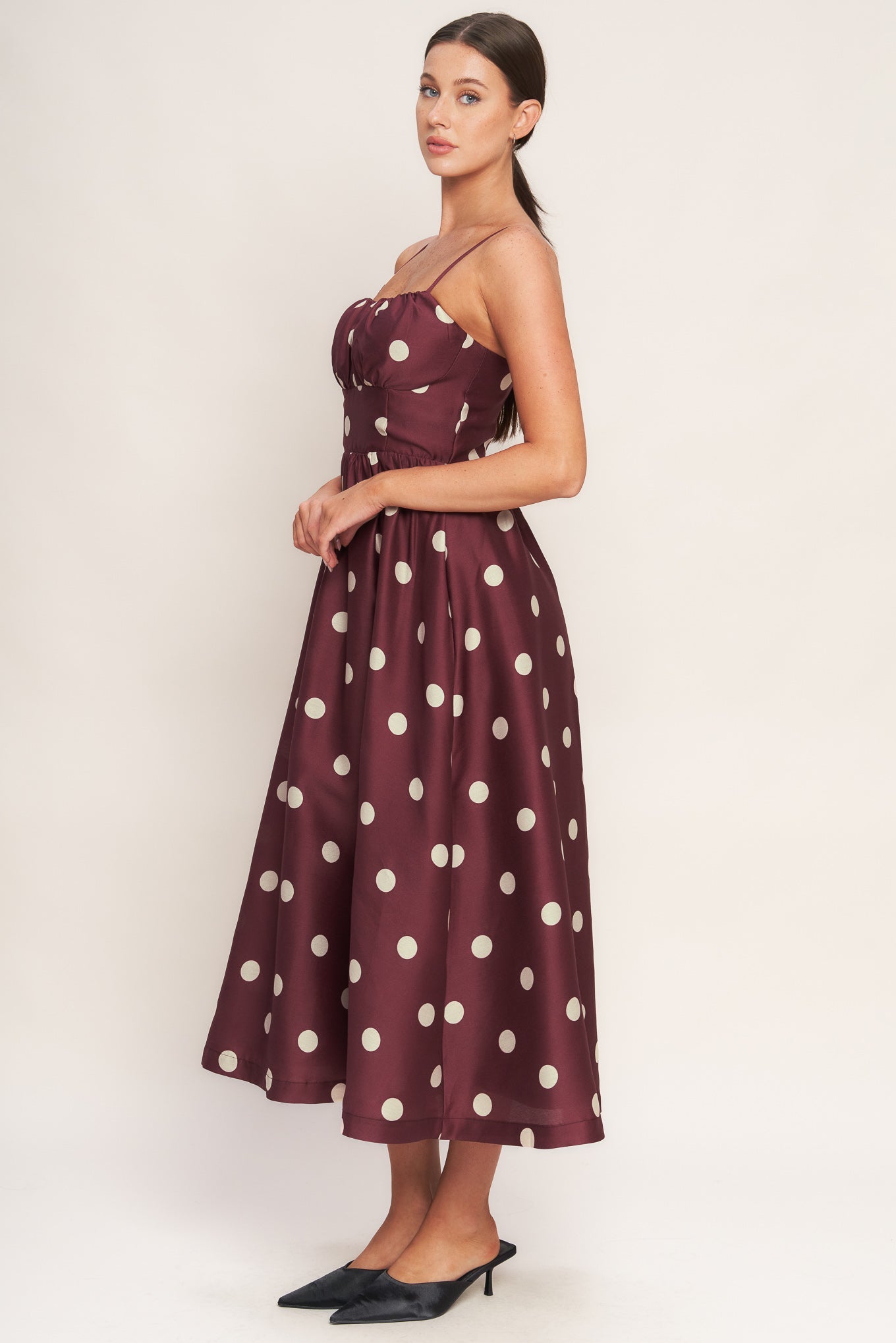 POLKA DOT CHIC BURGUNDY MIDI DRESS