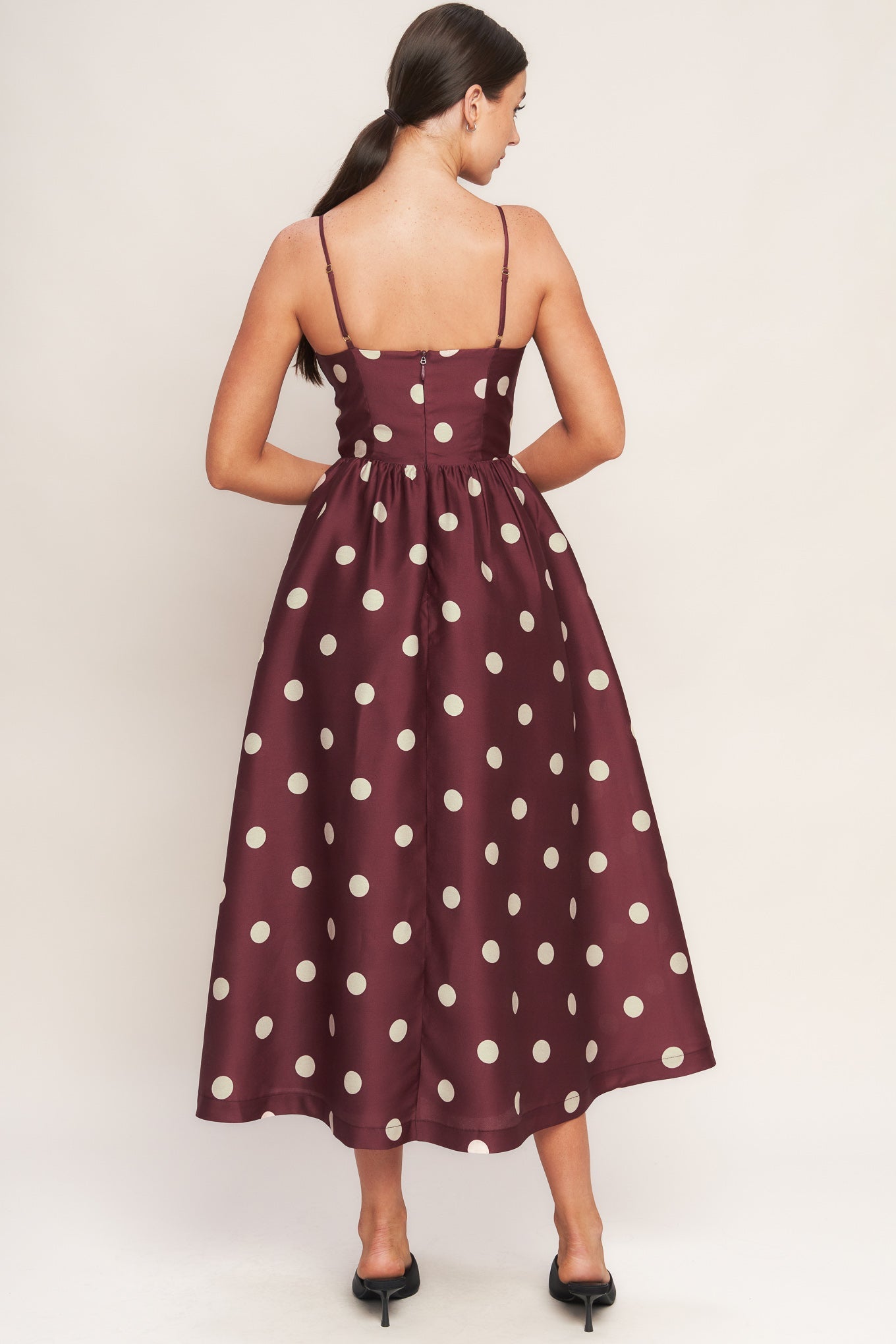 POLKA DOT CHIC BURGUNDY MIDI DRESS