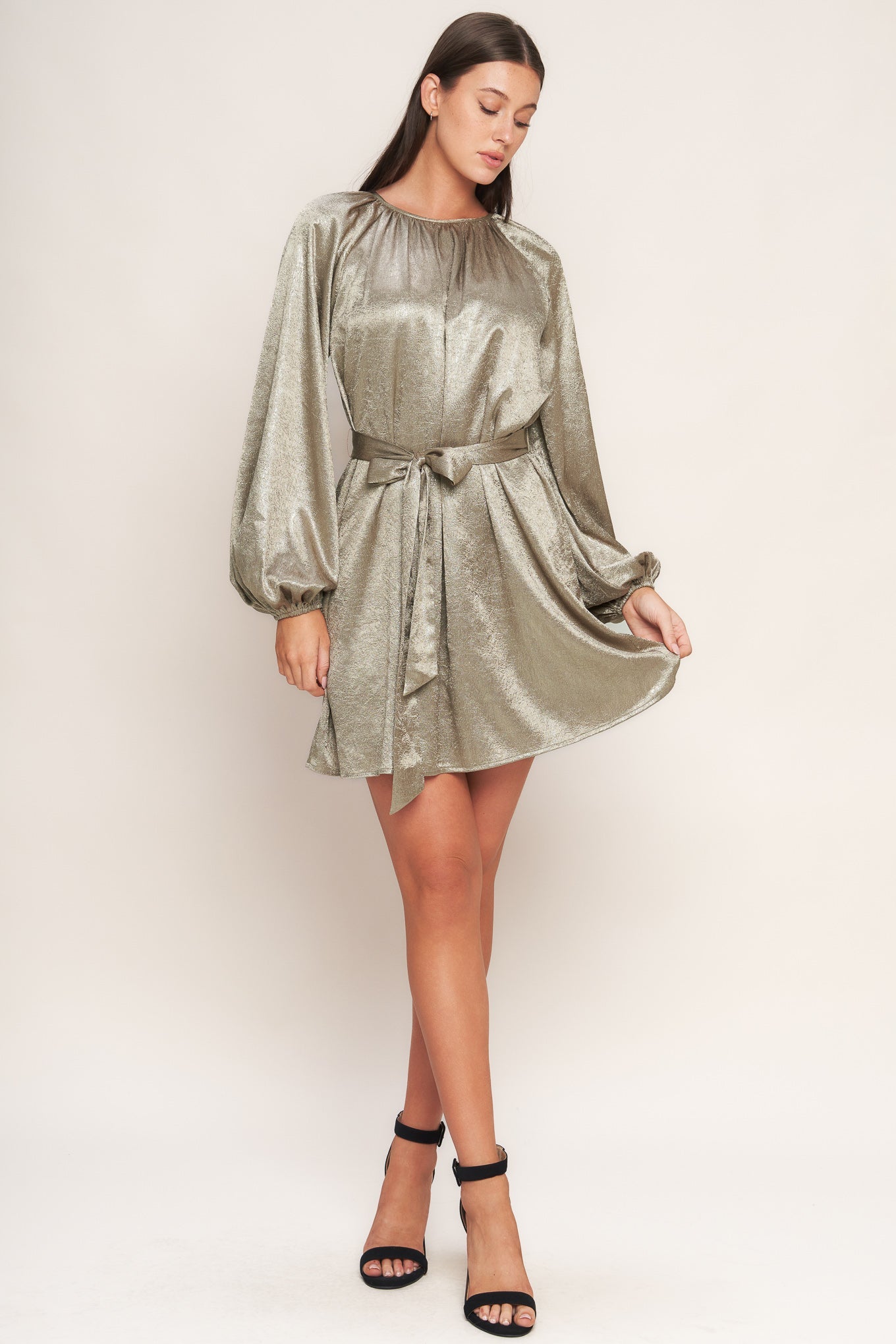 Metallic silver dress with long sleeves