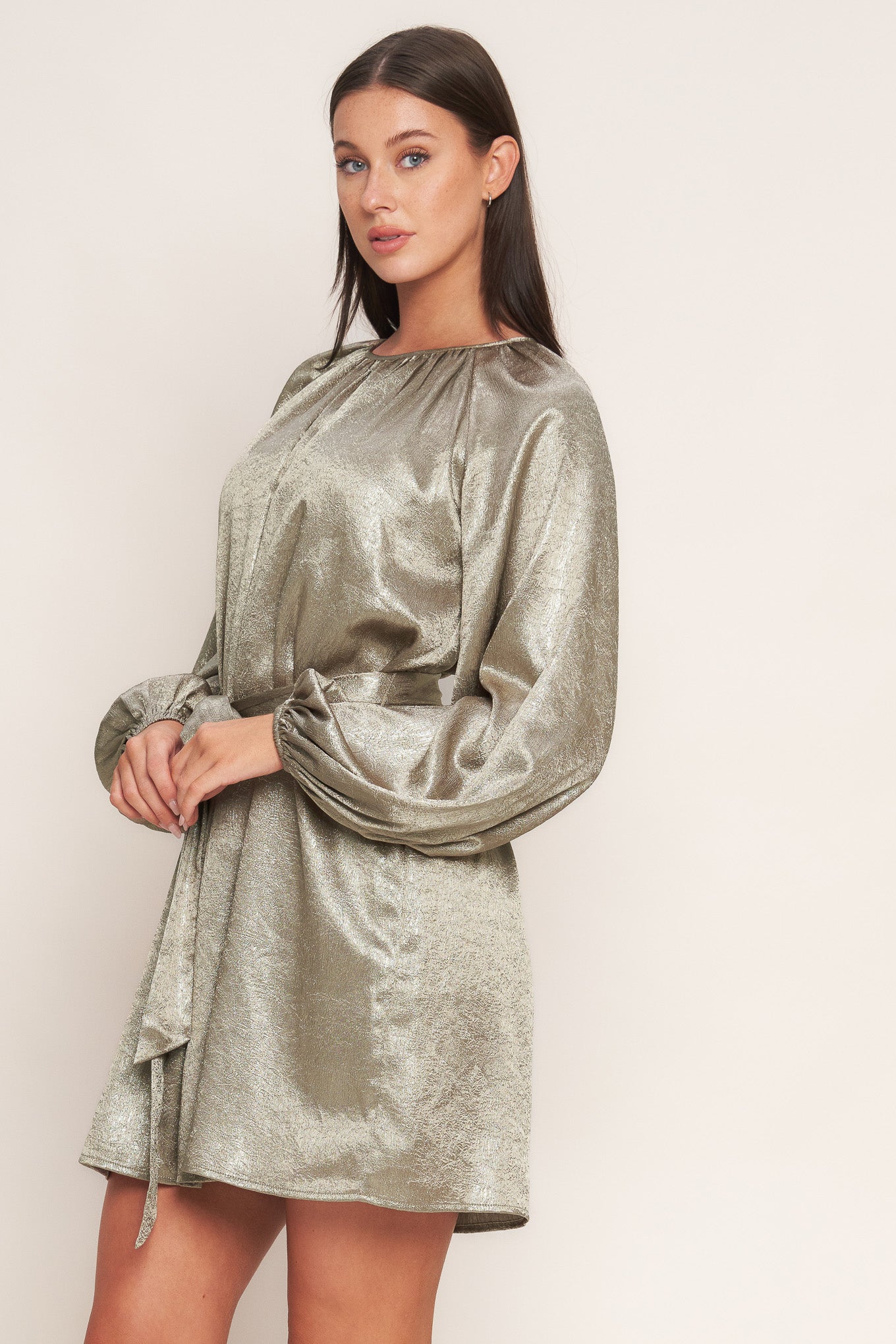 Metallic silver dress with long sleeves