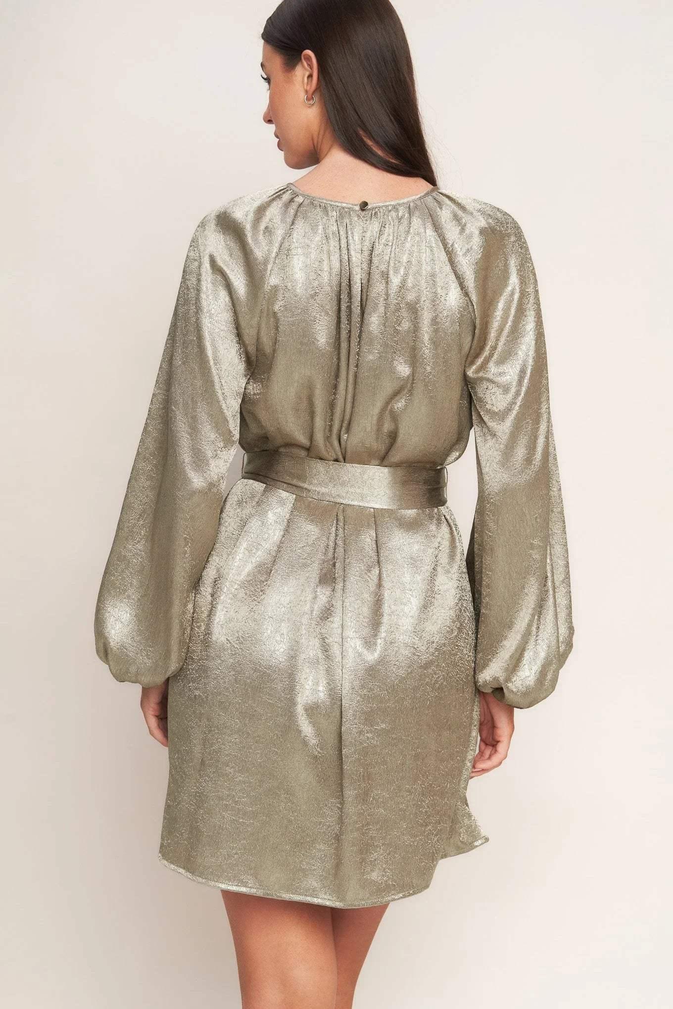 Metallic silver dress with long sleeves