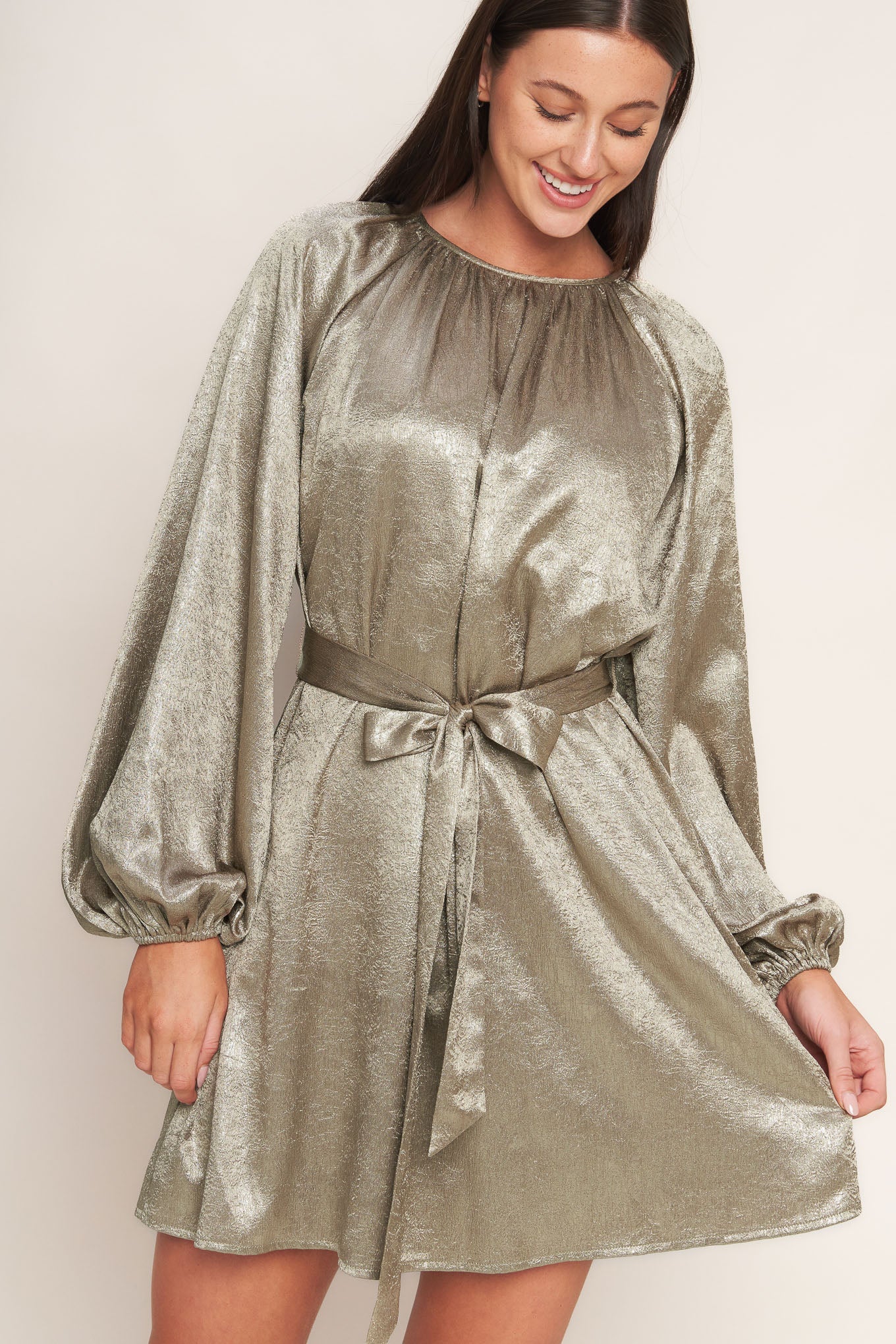 Metallic silver dress with long sleeves