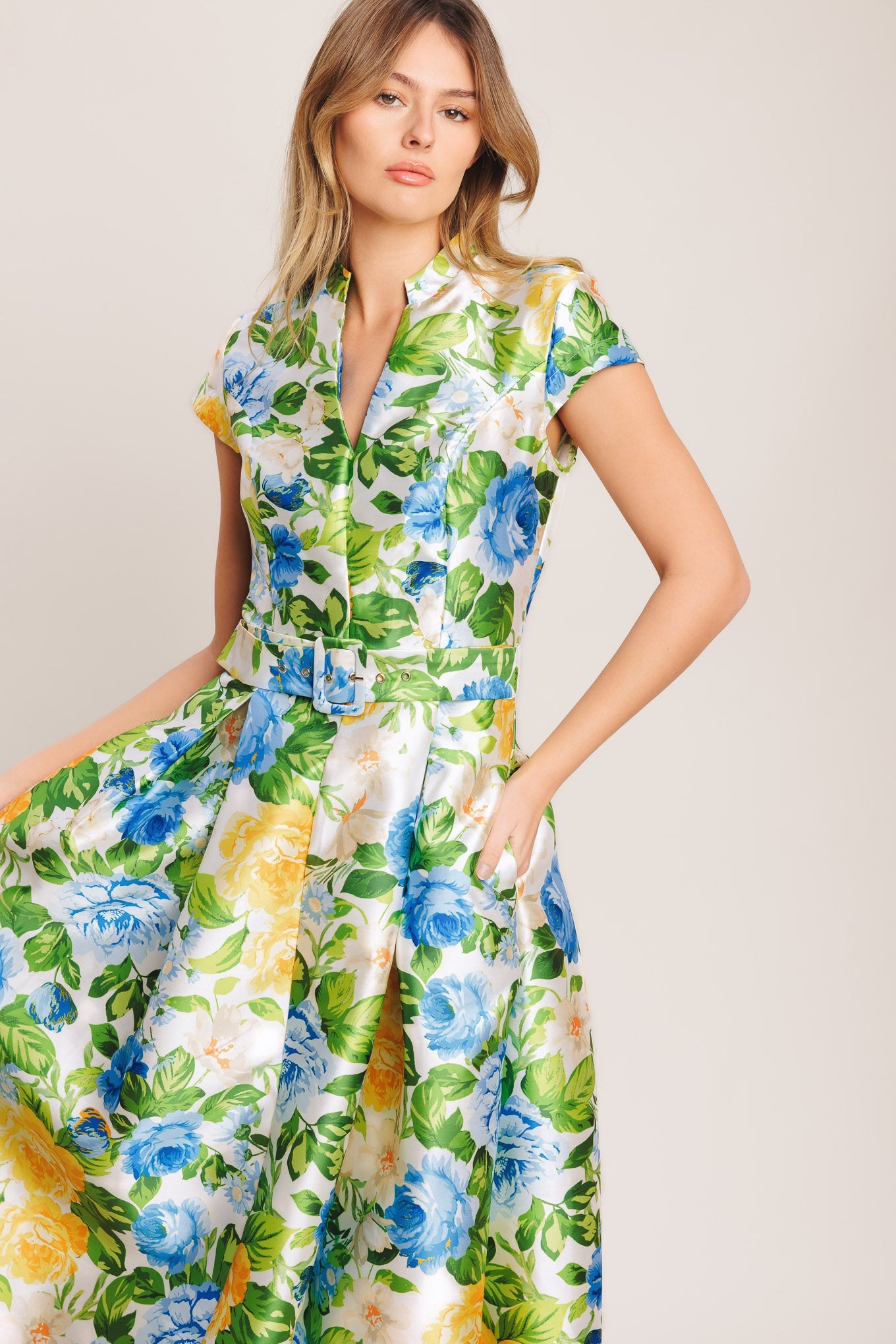 FRESH CANVAS BLUE FLORAL MIDI DRESS