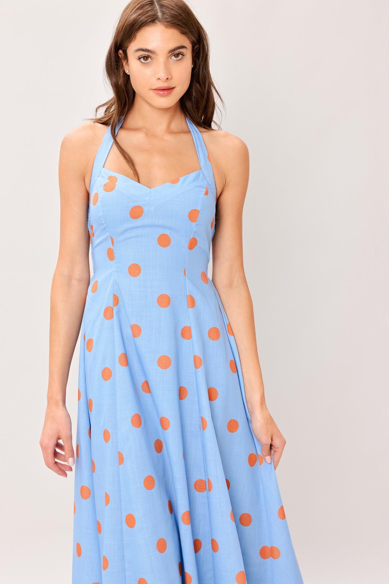 COTTON CANDY SKY DOT HALTER MIDI DRESS