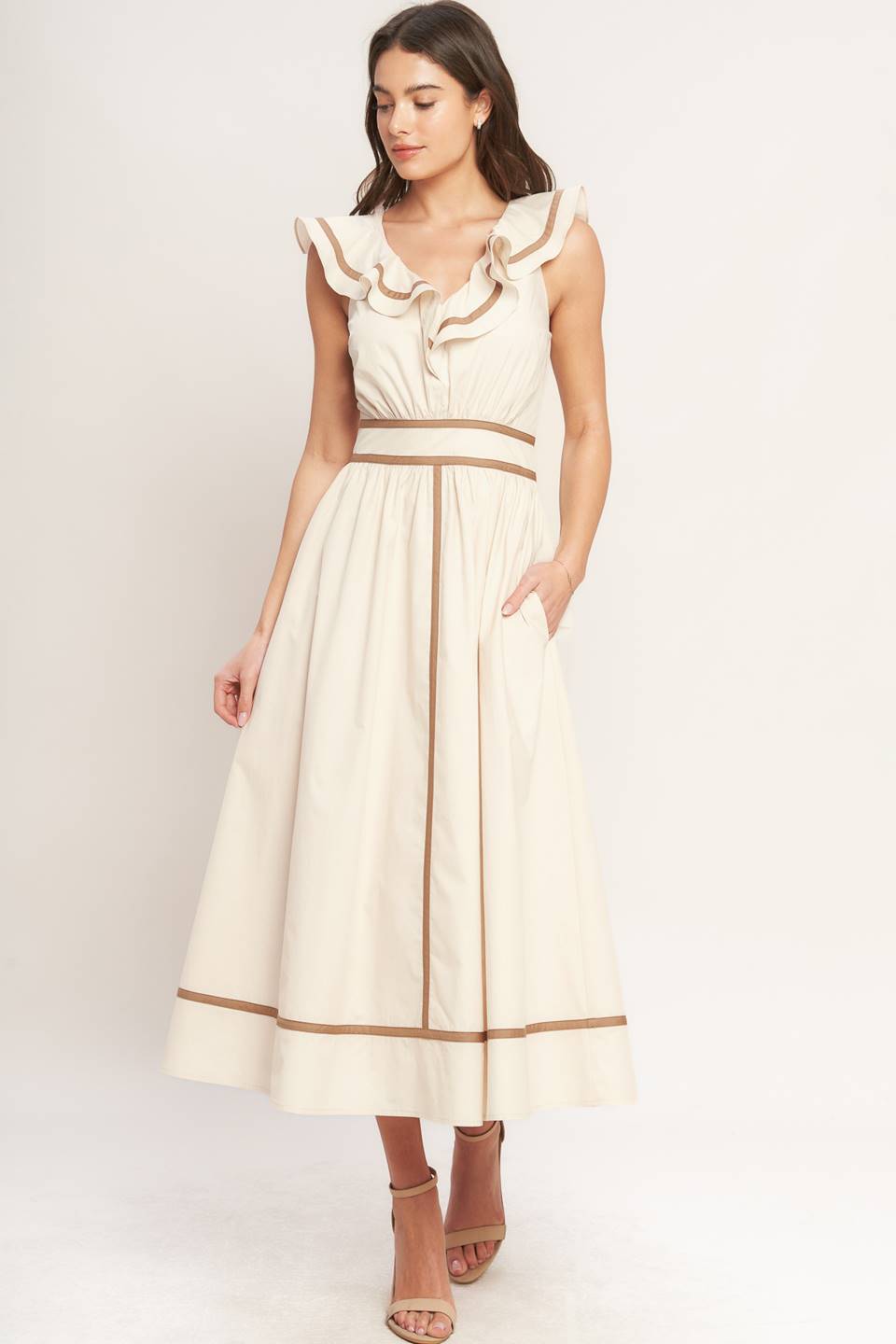 BREEZE CANVAS RUFFLE MIDI DRESS