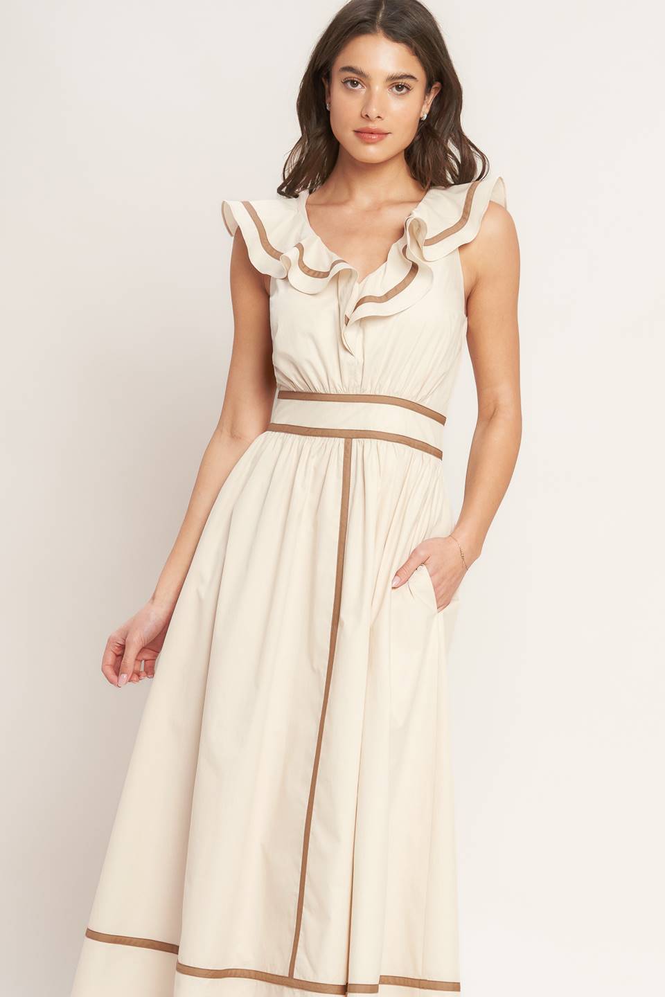 BREEZE CANVAS RUFFLE MIDI DRESS