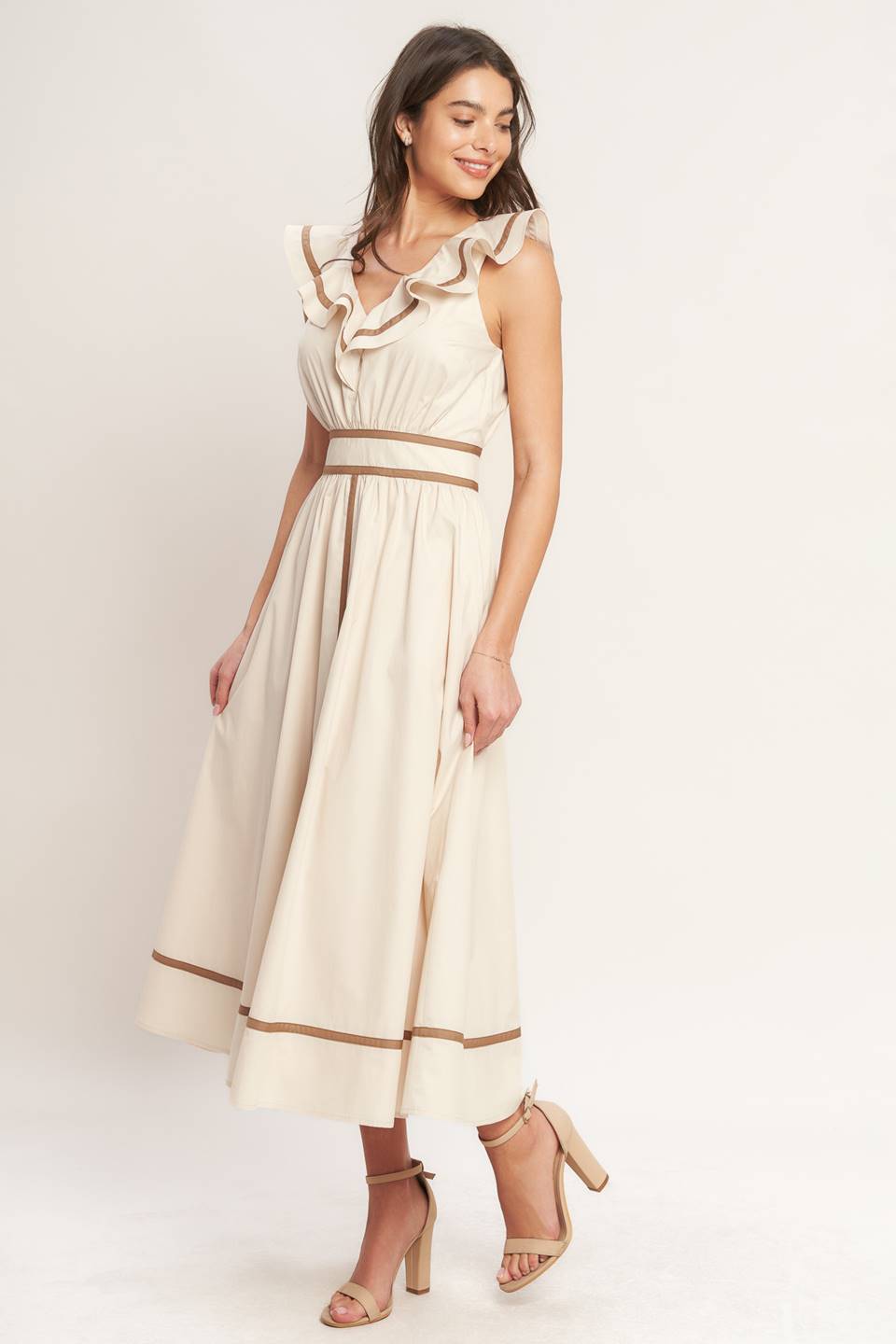 BREEZE CANVAS RUFFLE MIDI DRESS
