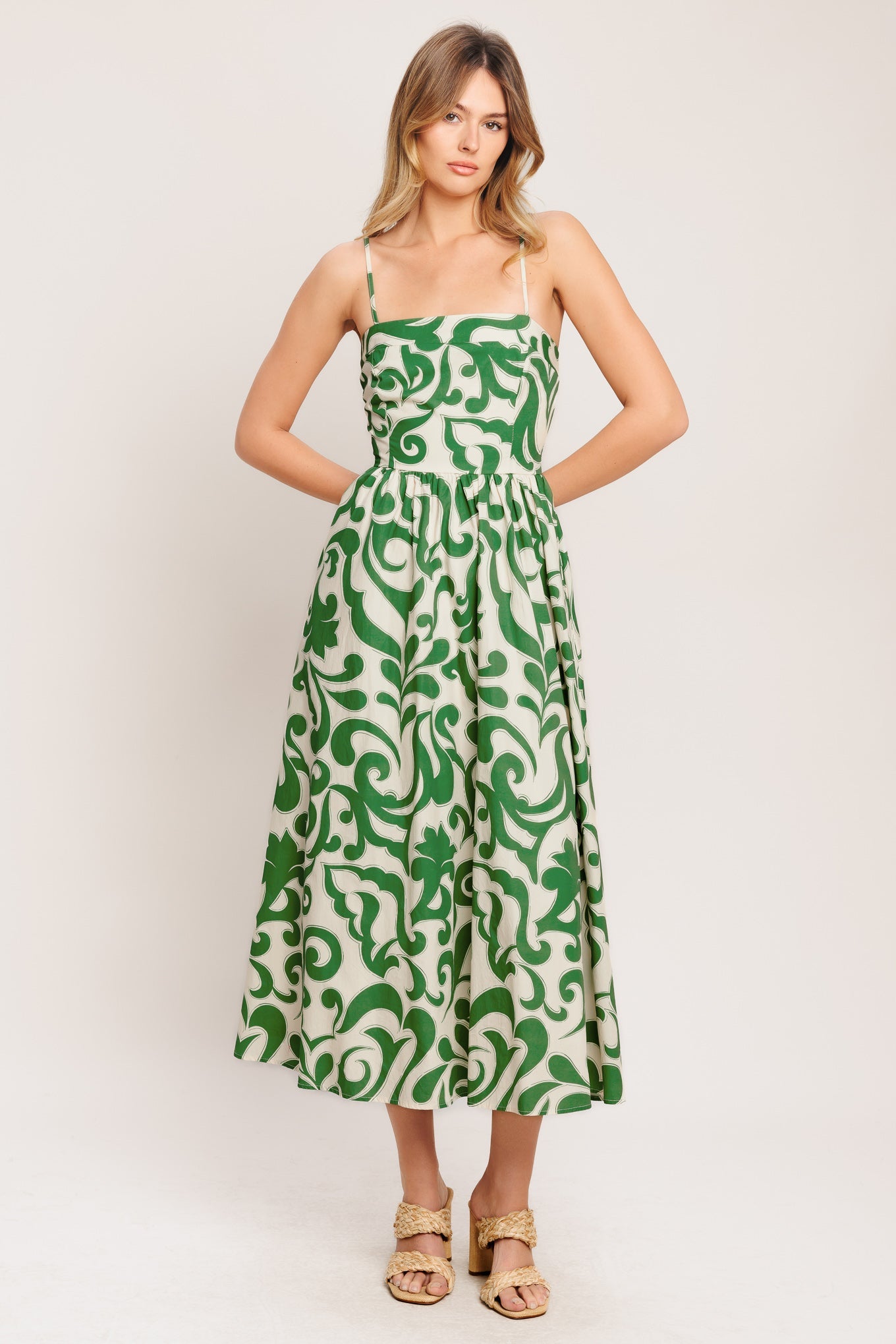 ART NOUVEAU FLORAL GREEN MIDI DRESS