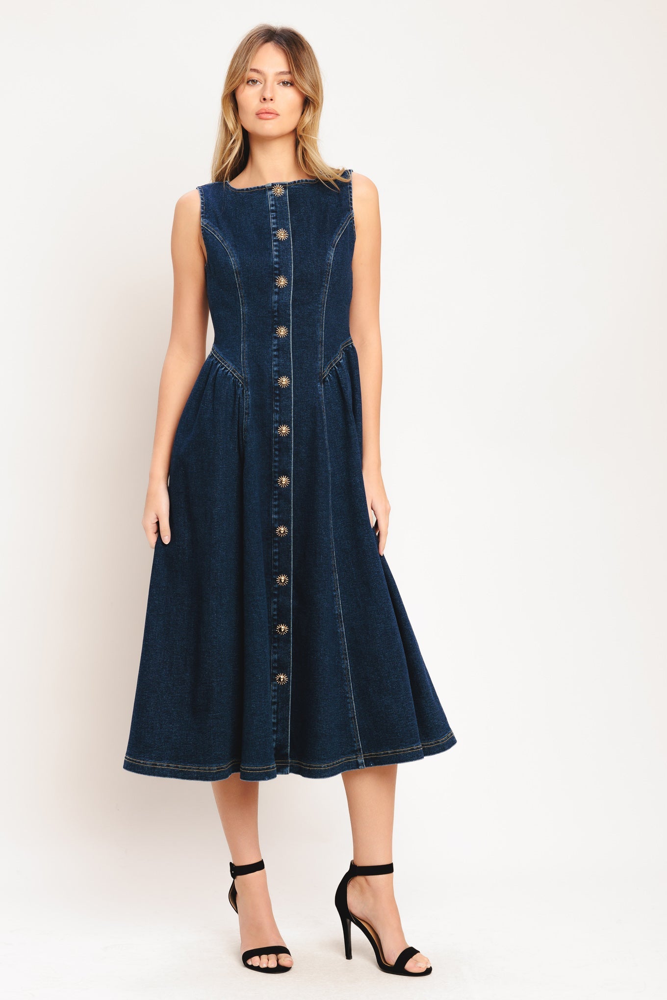 EFFORTLESS POLISH DENIM MIDI DRESS