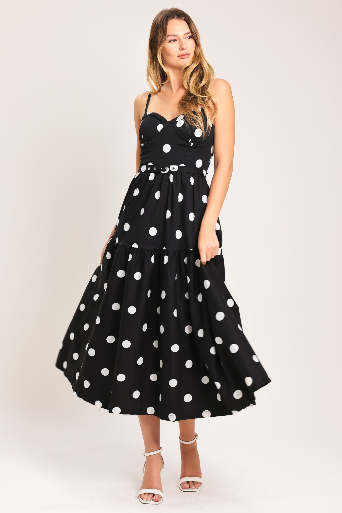MONROE DOT BLACK & WHITE MIDI DRESS