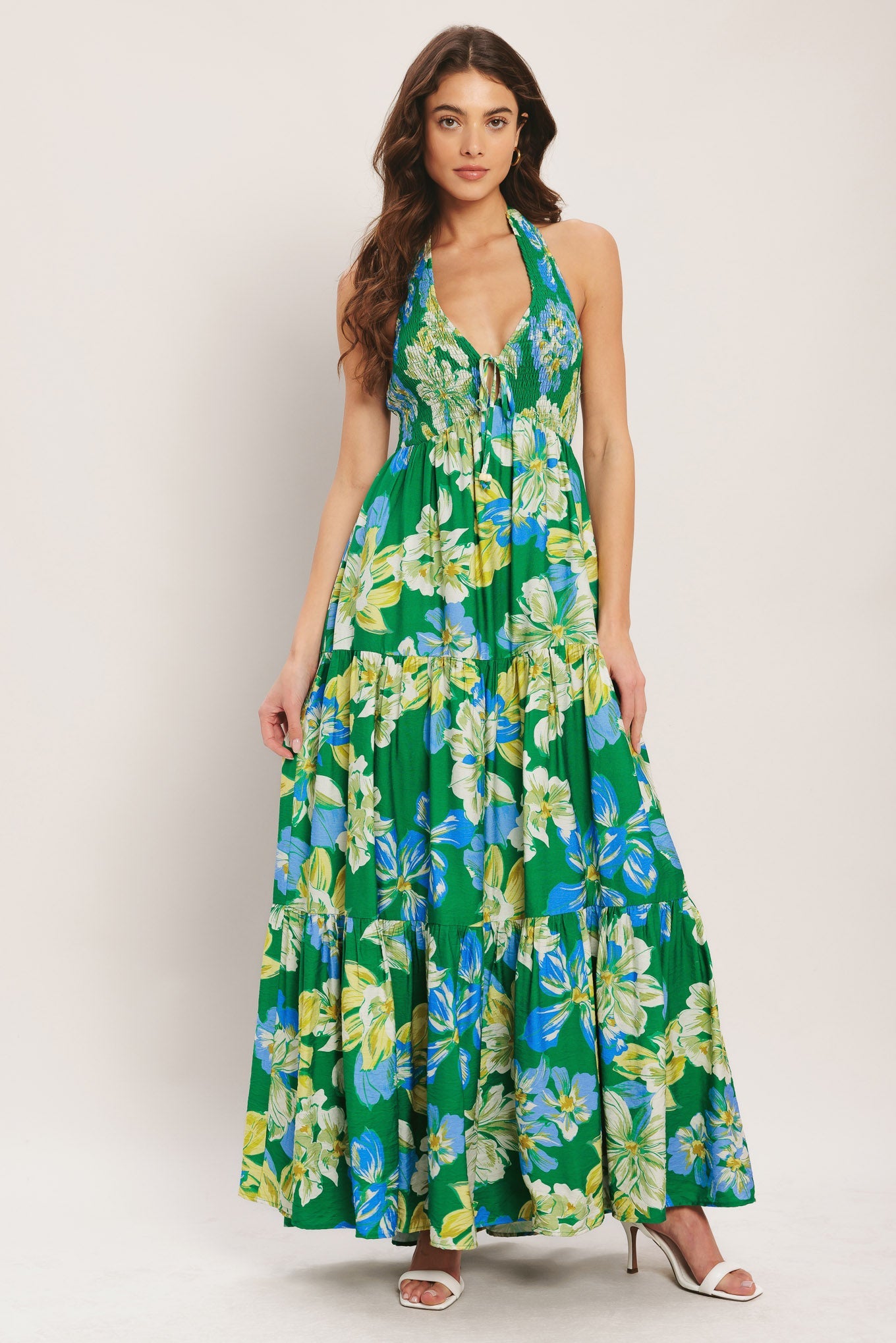 PALM SHORE BLOOM GREEN MAXI DRESS