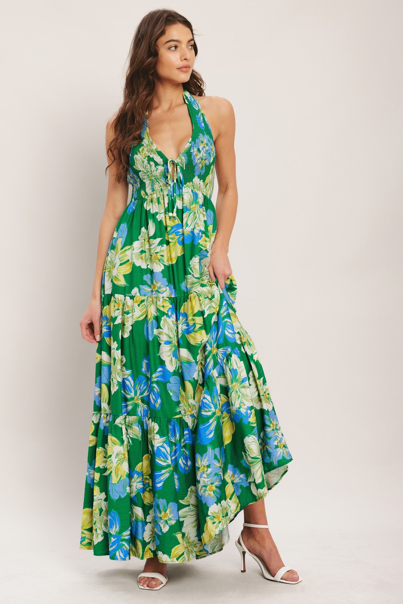 PALM SHORE BLOOM GREEN MAXI DRESS