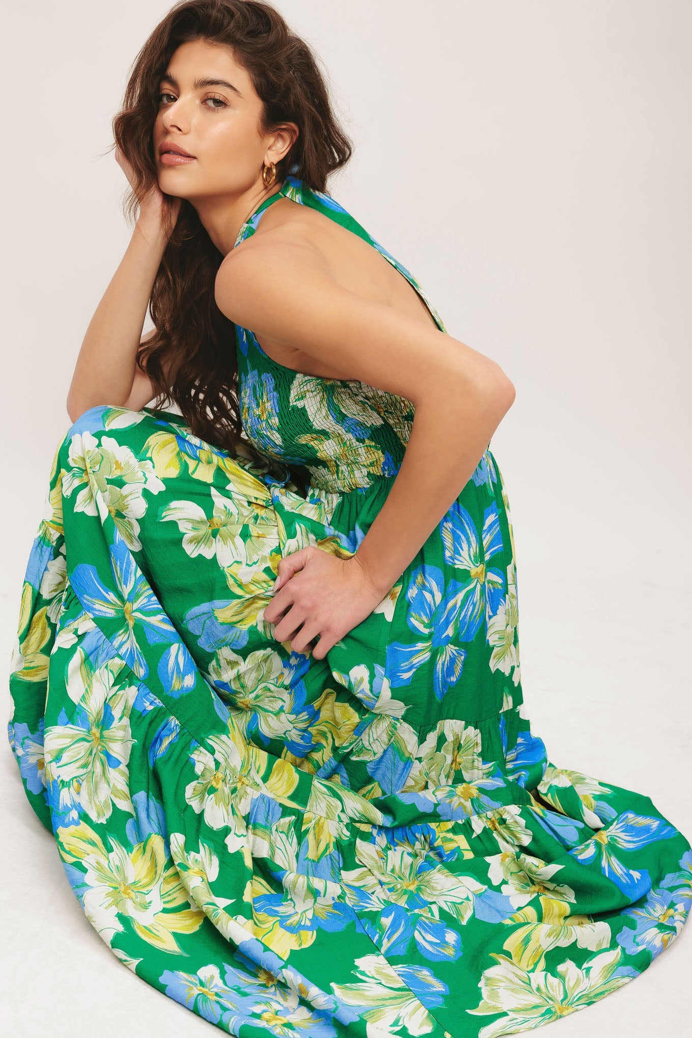 PALM SHORE BLOOM GREEN MAXI DRESS