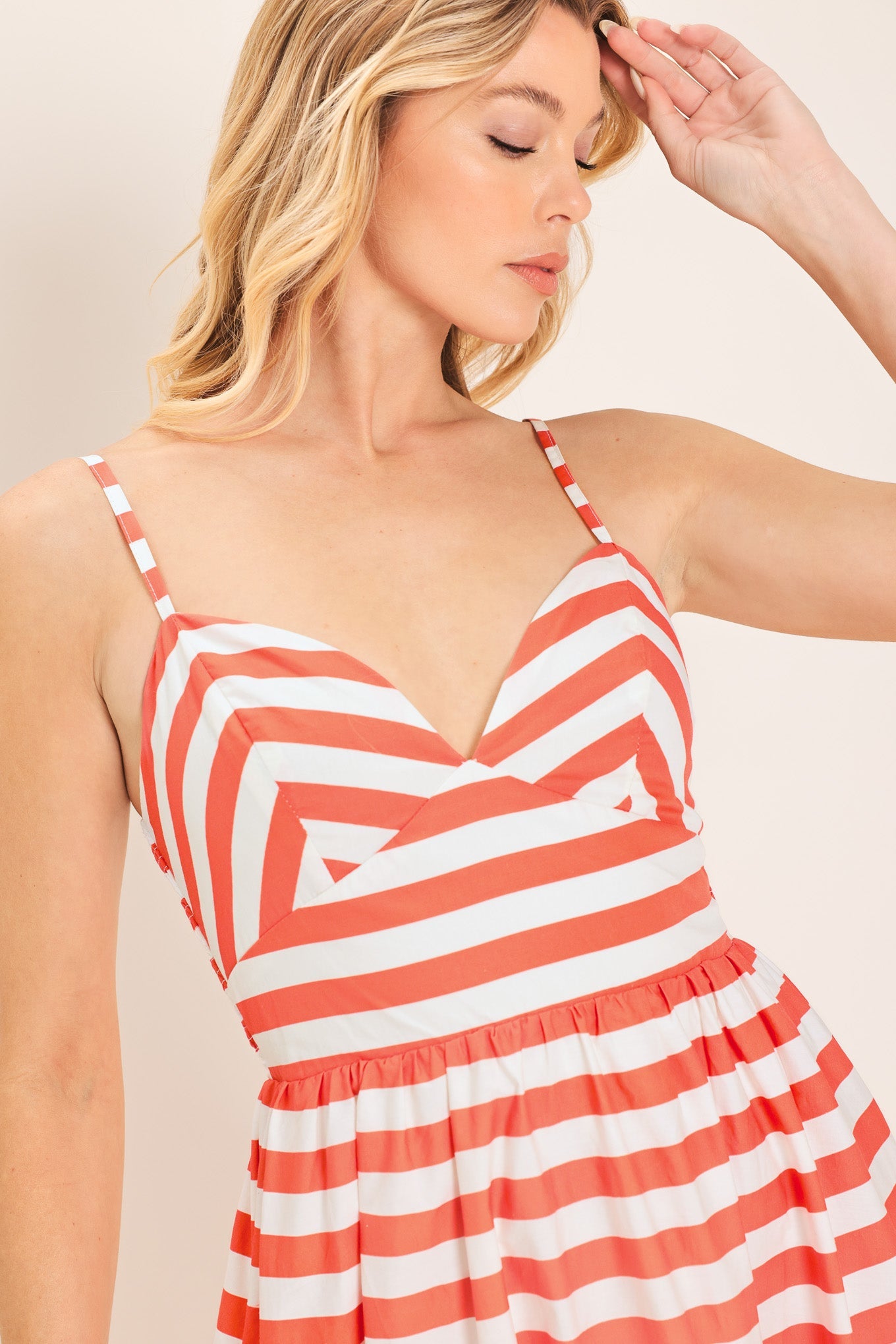 BOARDWALK STRIPE - CORAL & WHITE MIDI DRESS