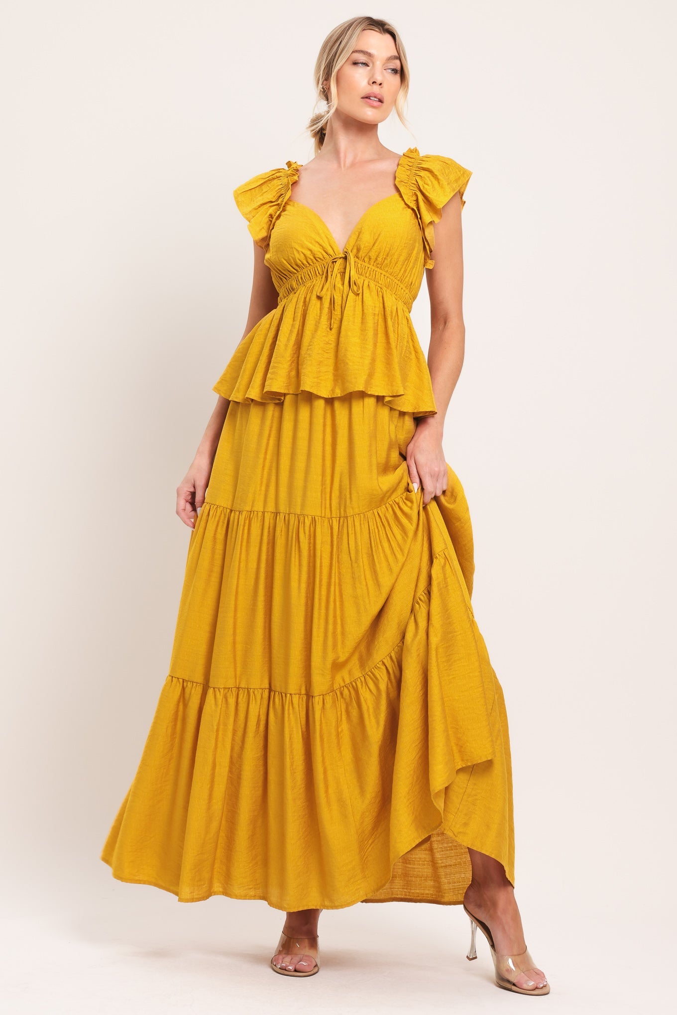 FALLING FOR YOU - MUSTARD YELLOW MAXI DRESS