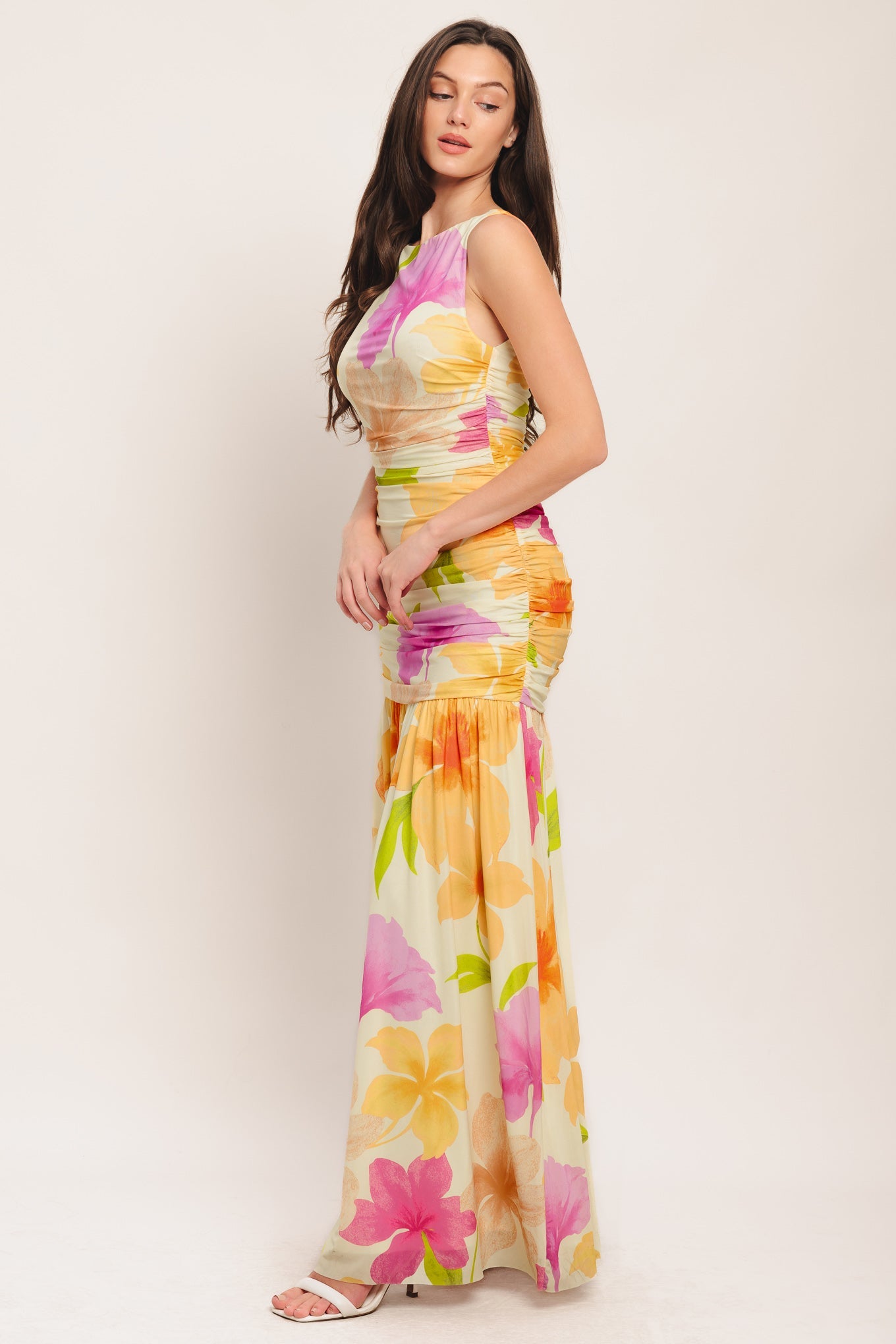 WARM BREEZE BLOOMS POWER MESH MAXI DRESS