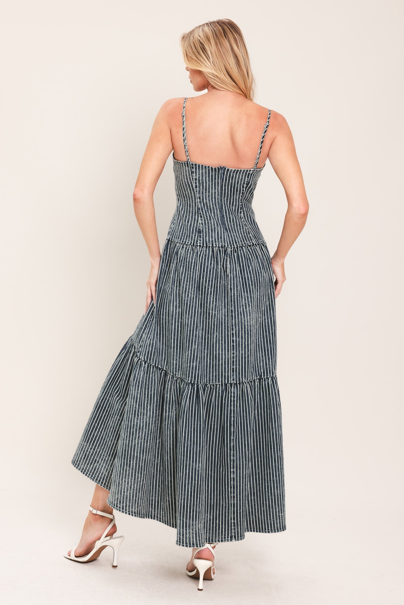 EASYGOING CHARM - STRIPED DENIM MIDI DRESS