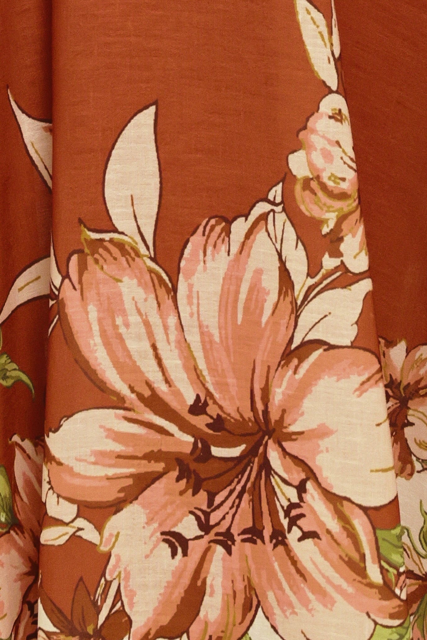 AUTUMN HARVEST PETALS - TERRACOTTA FLORAL MIDI DRESS