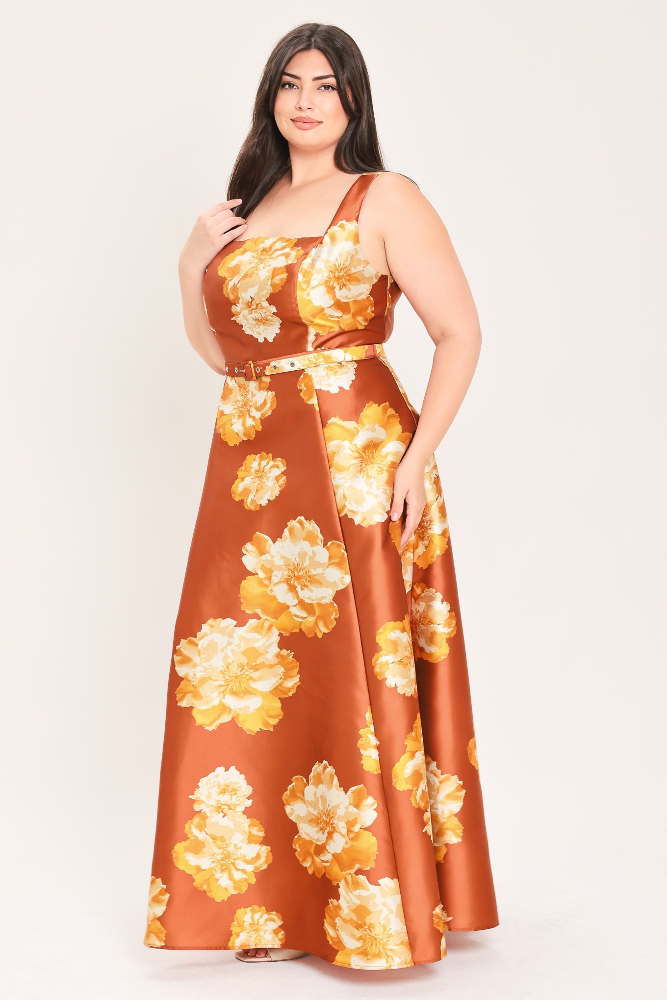 FIRESIDE FLORAL REVERIE RUST MAXI DRESS