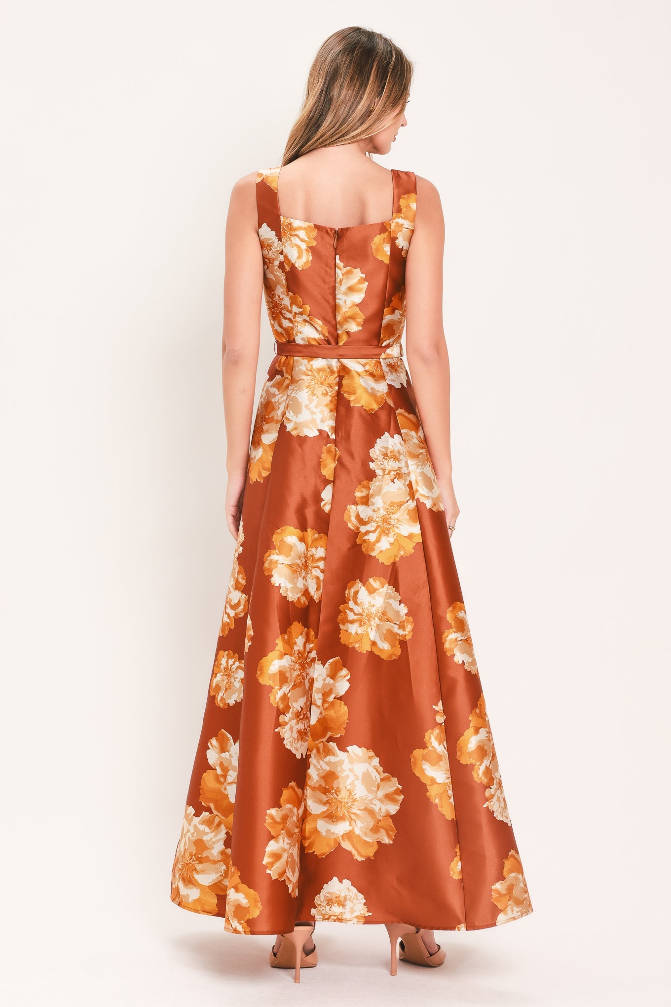 FIRESIDE FLORAL REVERIE RUST MAXI DRESS