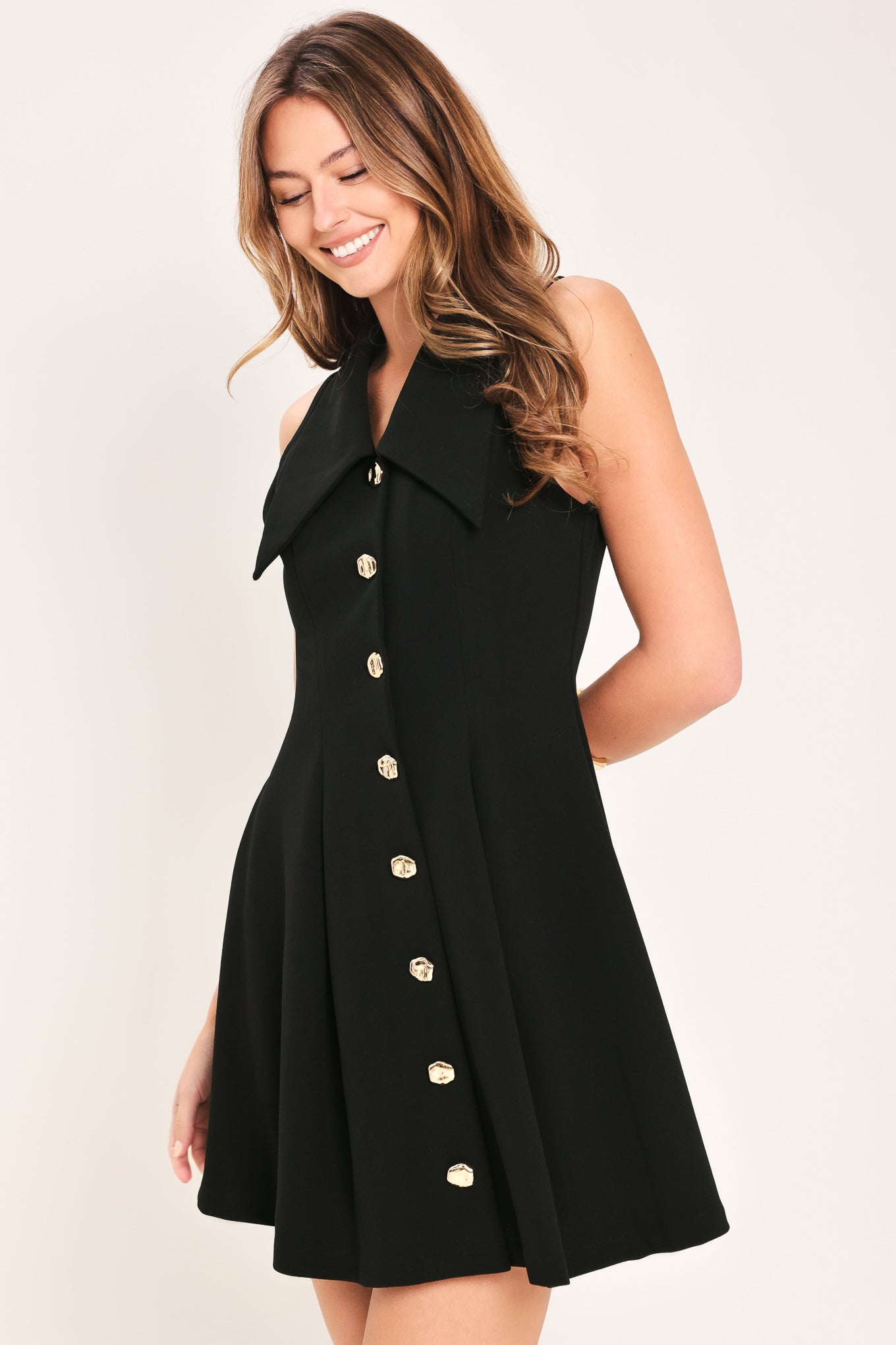 FIFTH AVENUE - BLACK BUTTON FRONT MINI DRESS