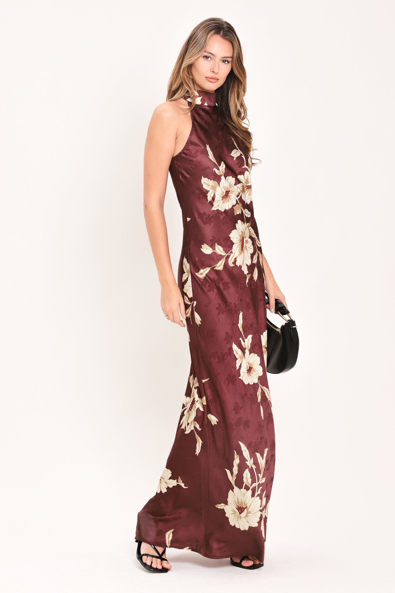 BORDEAUX IVORY BLOOM BURGUNDY MAXI DRESS