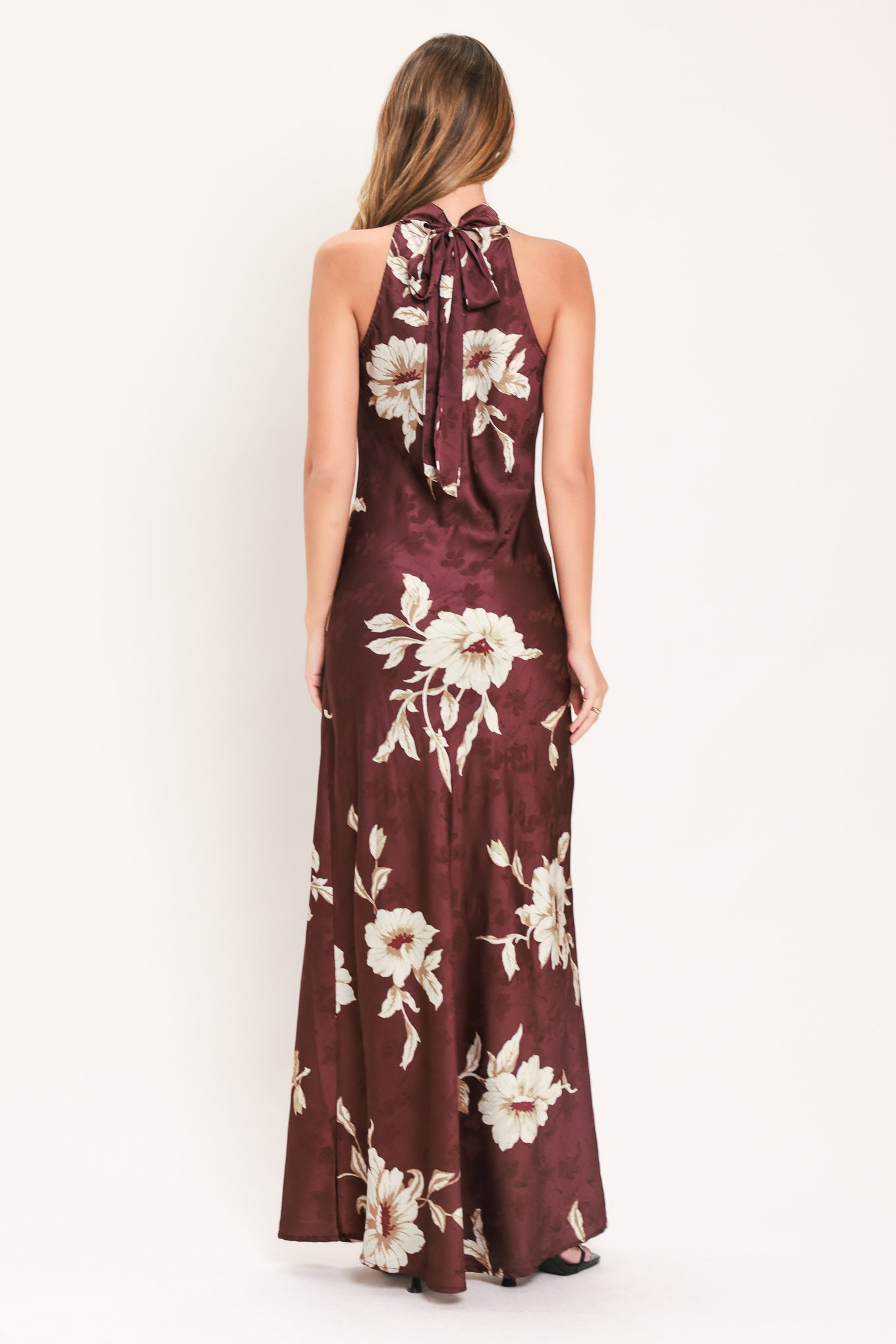 BORDEAUX IVORY BLOOM BURGUNDY MAXI DRESS