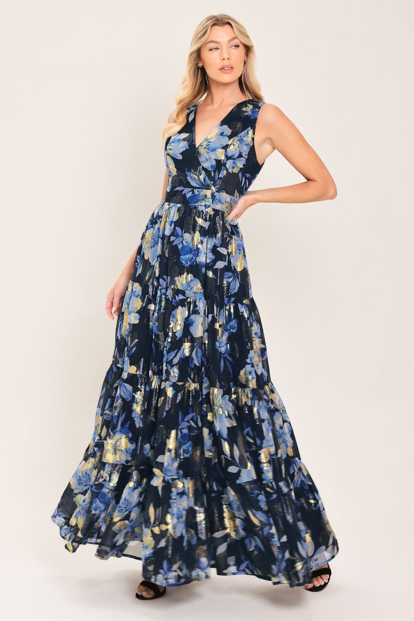 Blue Moon Beauty - Floral Foil Maxi Dress