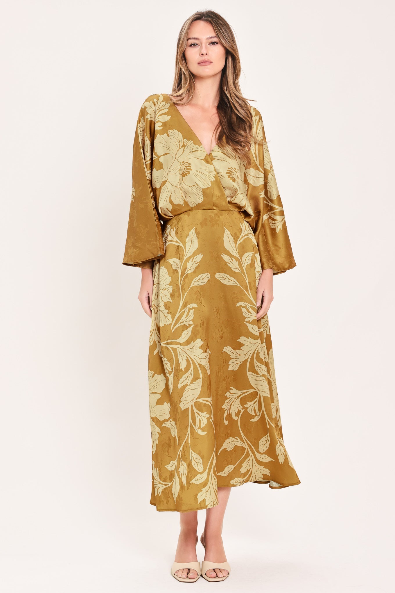 BUTTERSCOTCH BLOSSOM - KIMONO SLEEVE MIDI DRESS