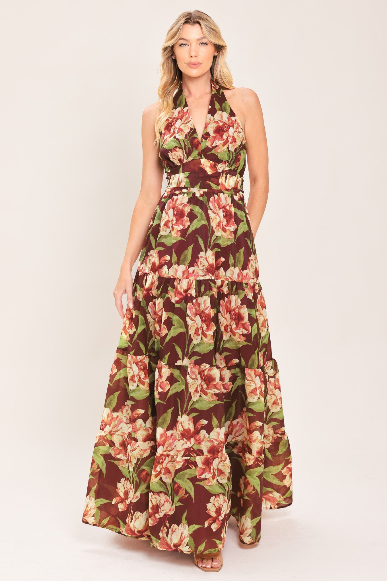 MERLOT MAGNOLIA - FLORAL MAXI DRESS