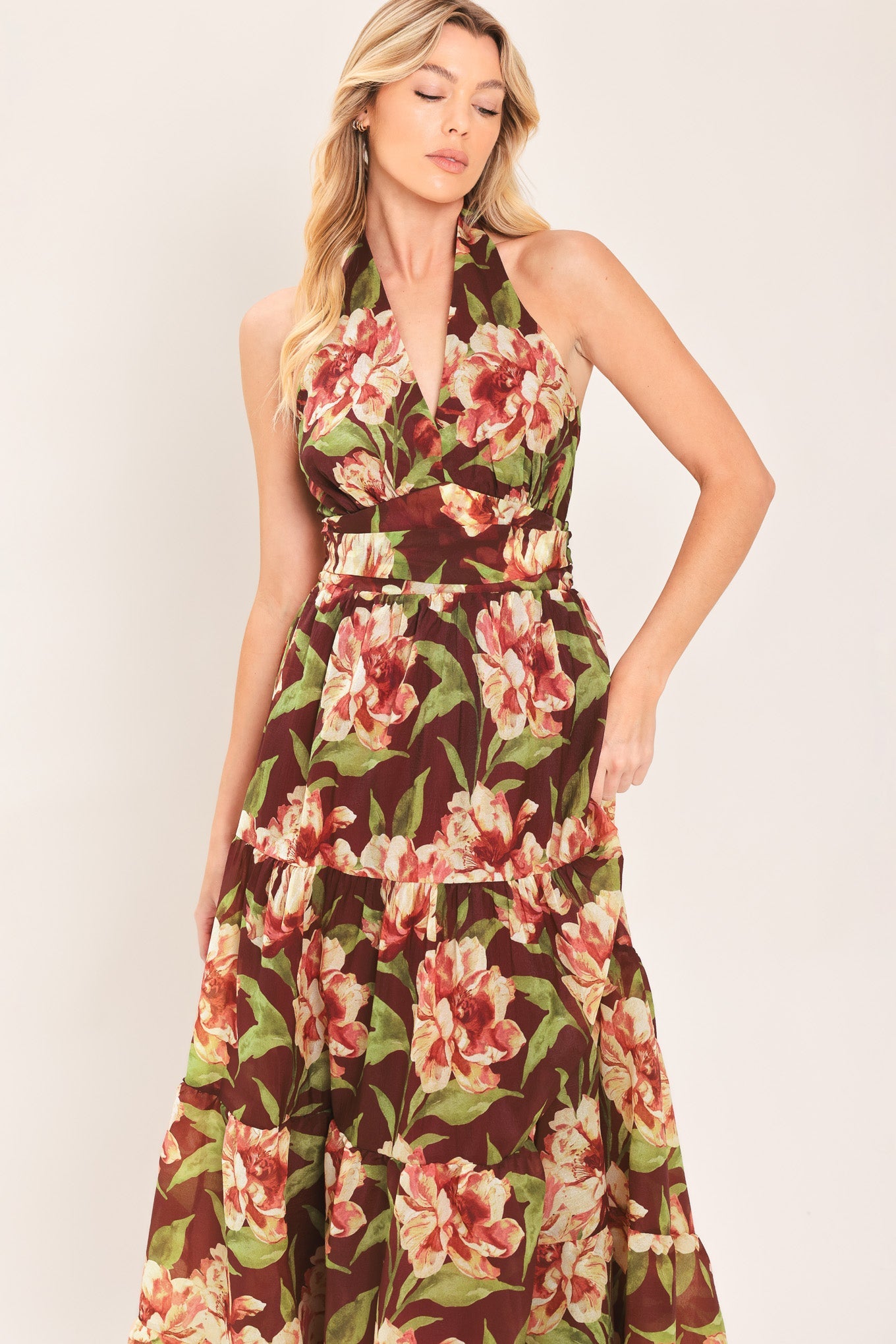 MERLOT MAGNOLIA - FLORAL MAXI DRESS