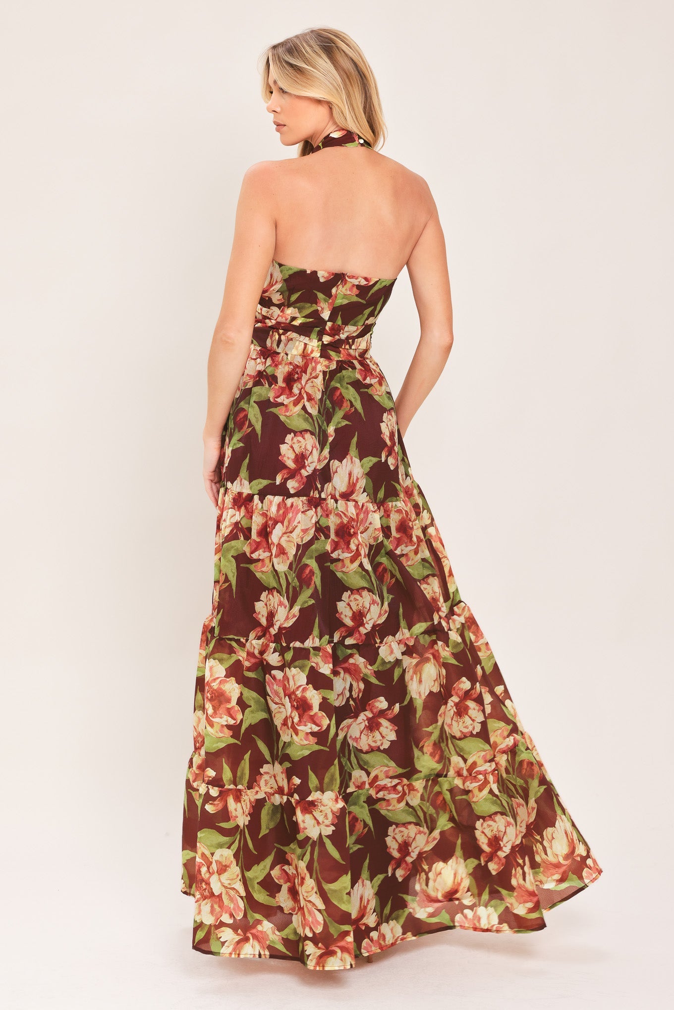 MERLOT MAGNOLIA - FLORAL MAXI DRESS