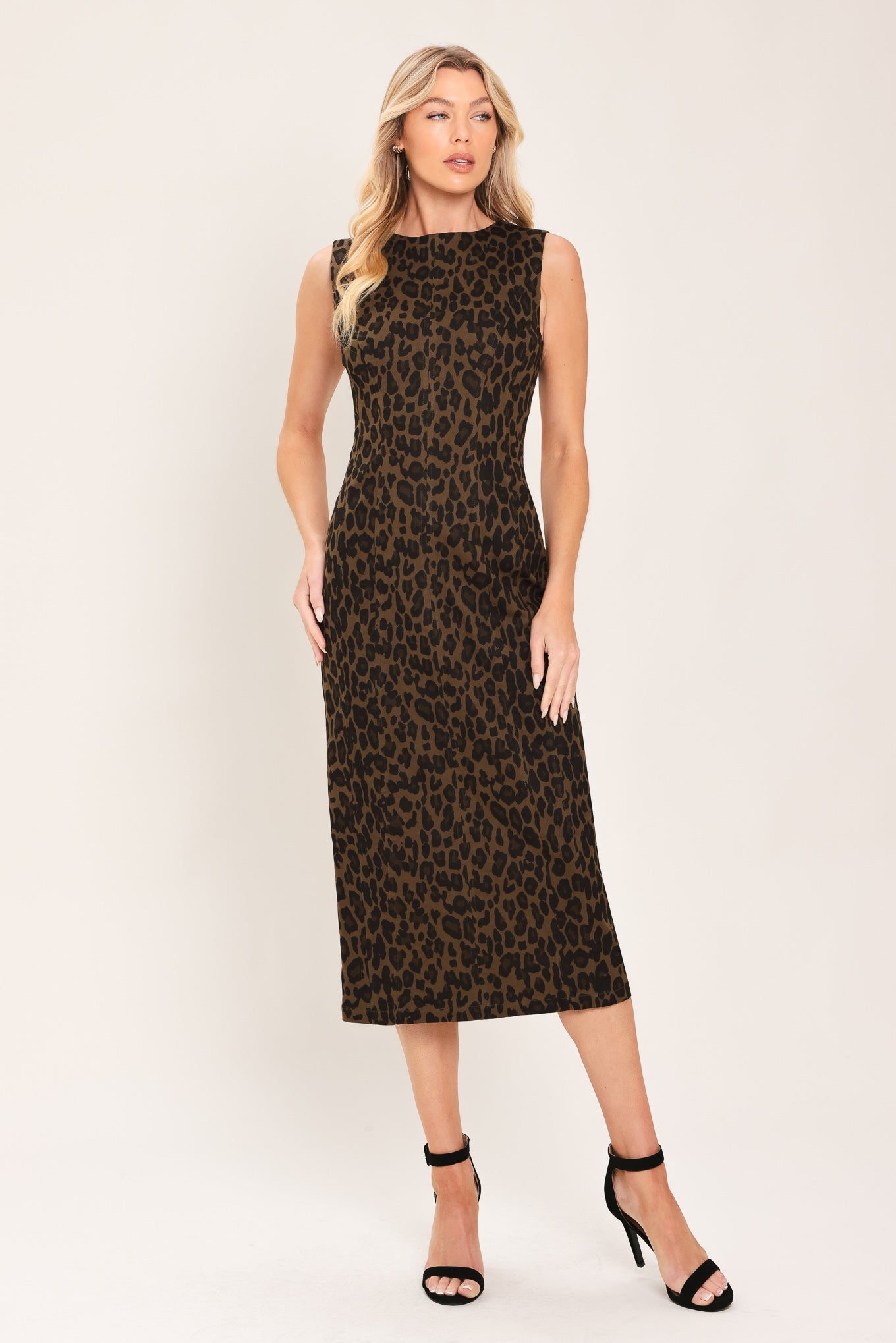 LEOPARD ICON - BROWN TWILL MIDI DRESS