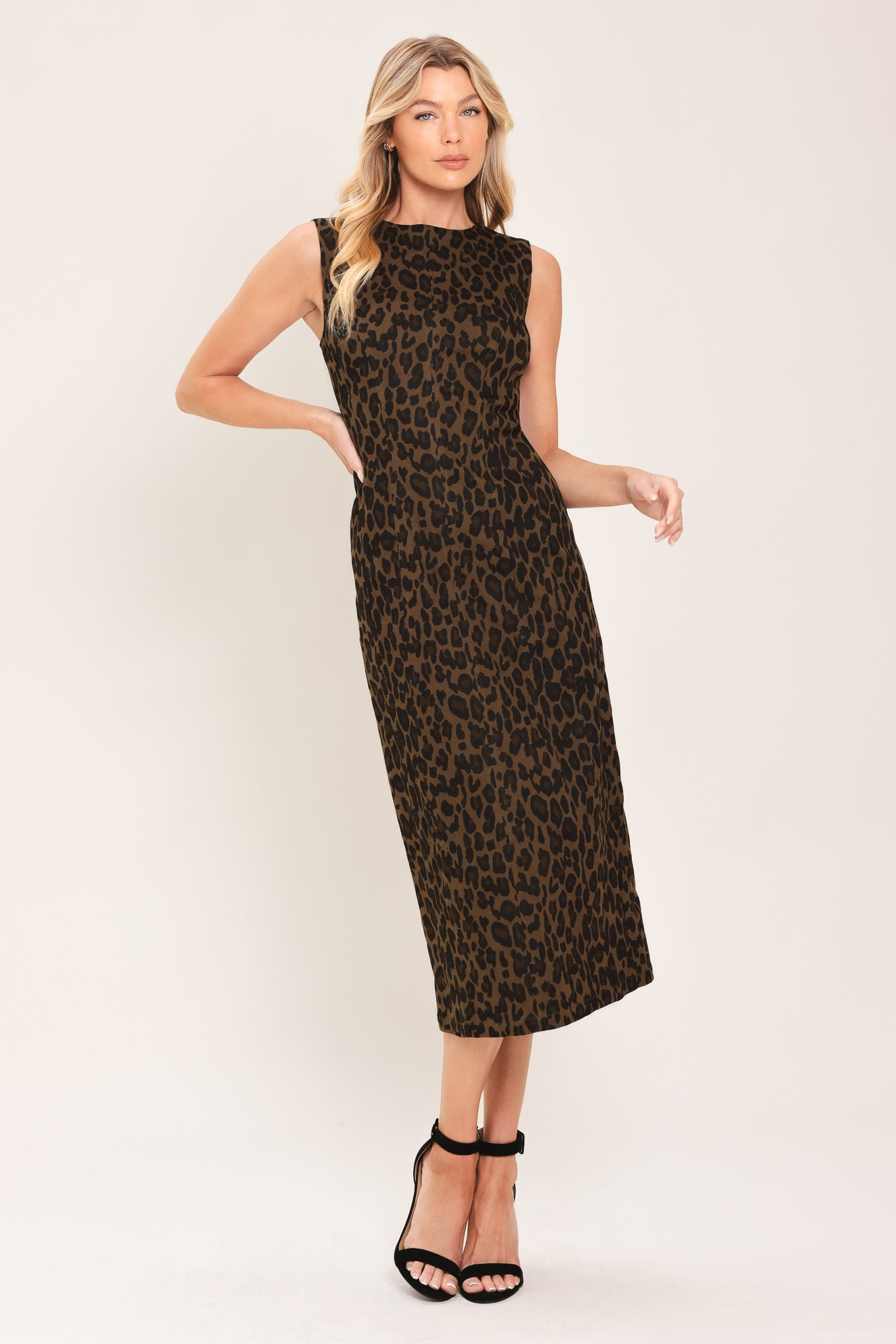 LEOPARD ICON - BROWN TWILL MIDI DRESS