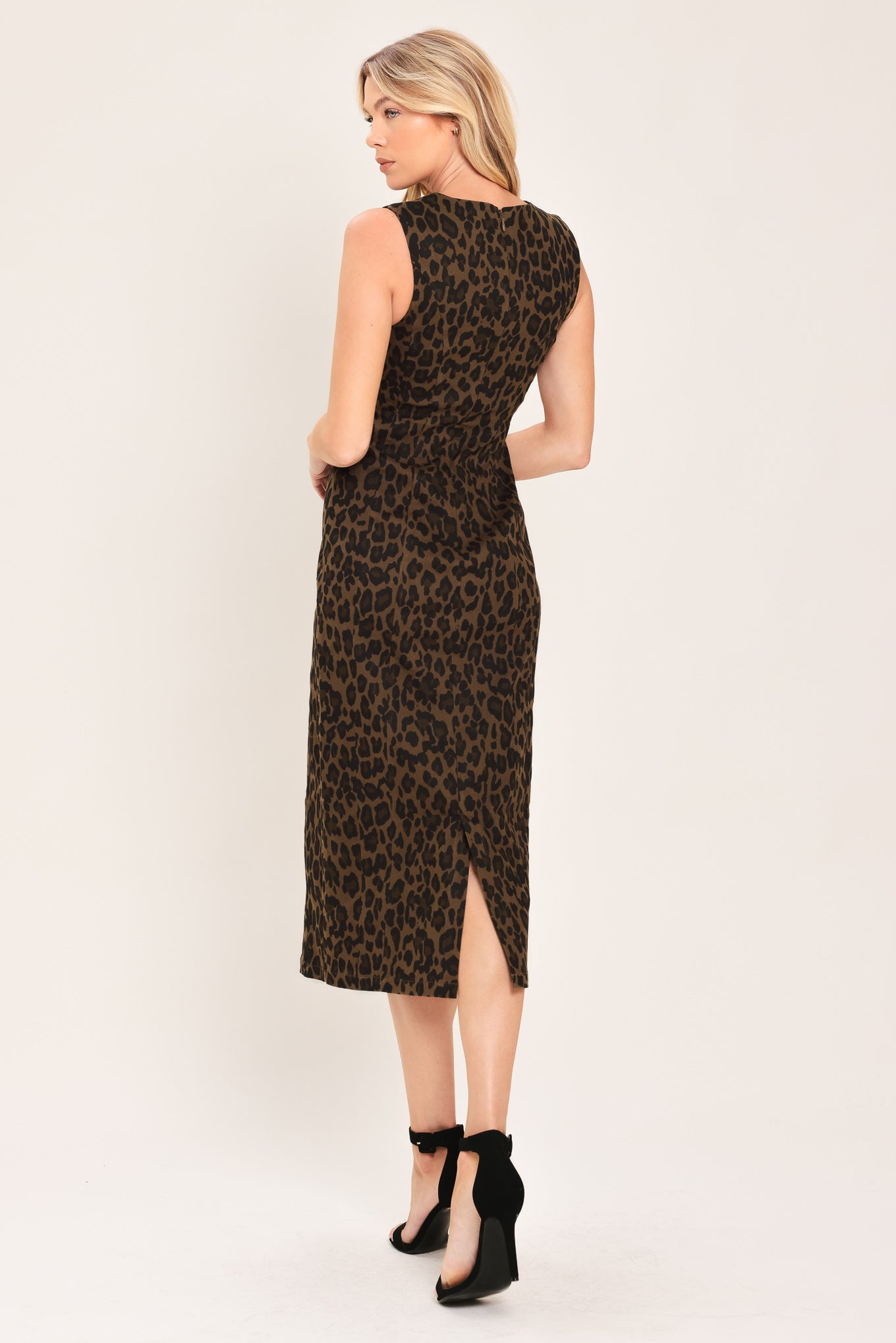 LEOPARD ICON - BROWN TWILL MIDI DRESS