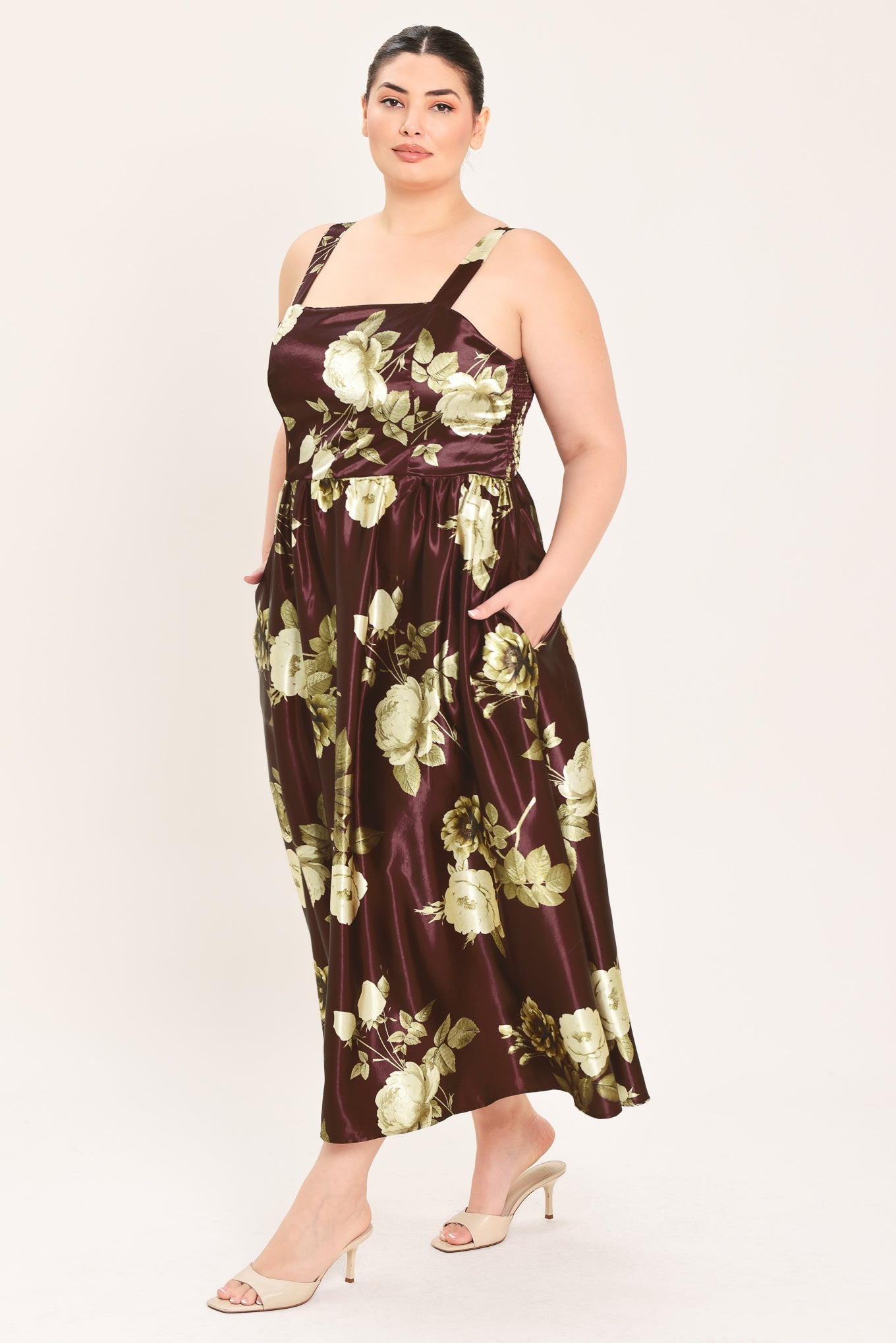 WINE GARDEN LULLABY FLORAL MIDI DRESS