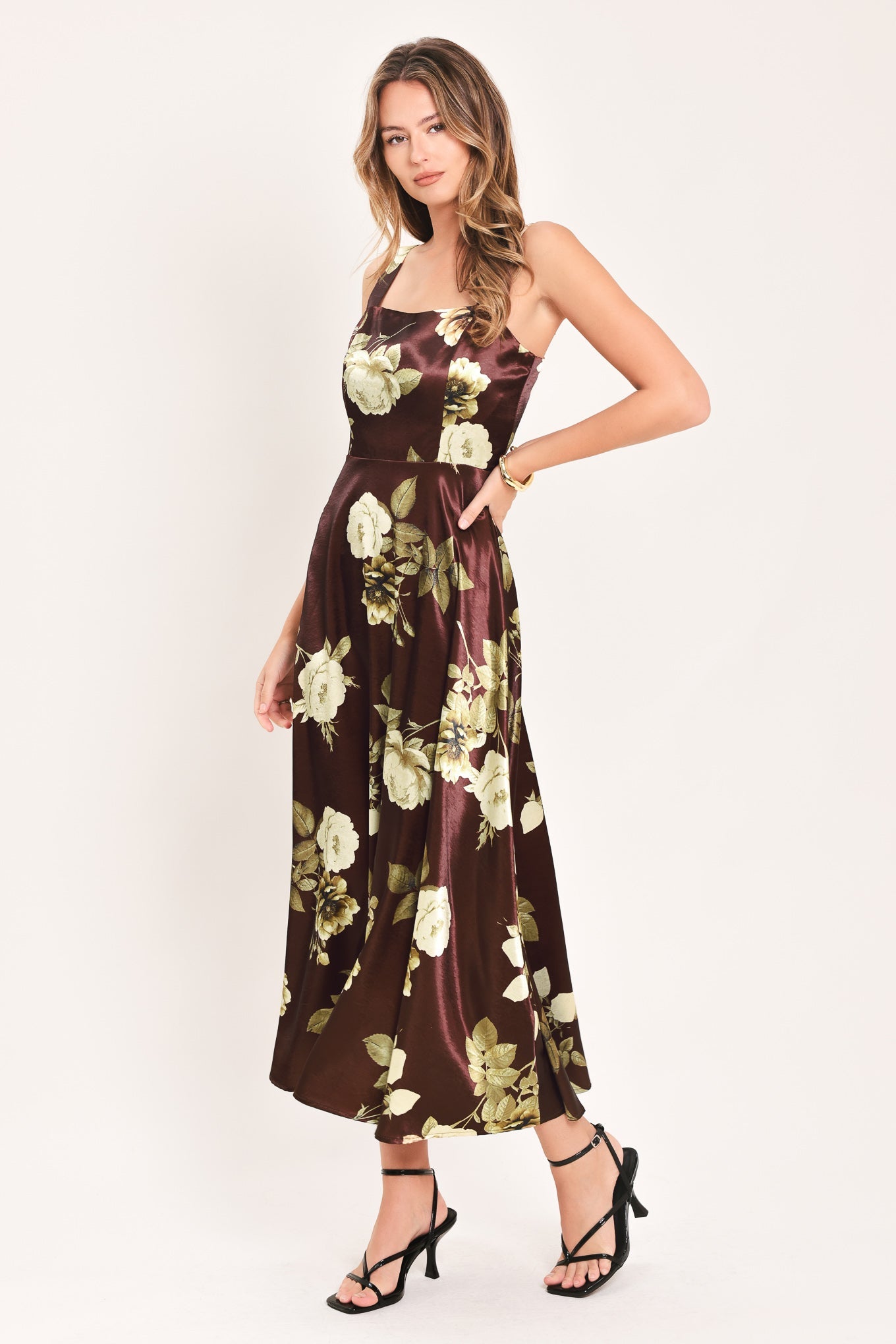 WINE GARDEN LULLABY FLORAL MIDI DRESS