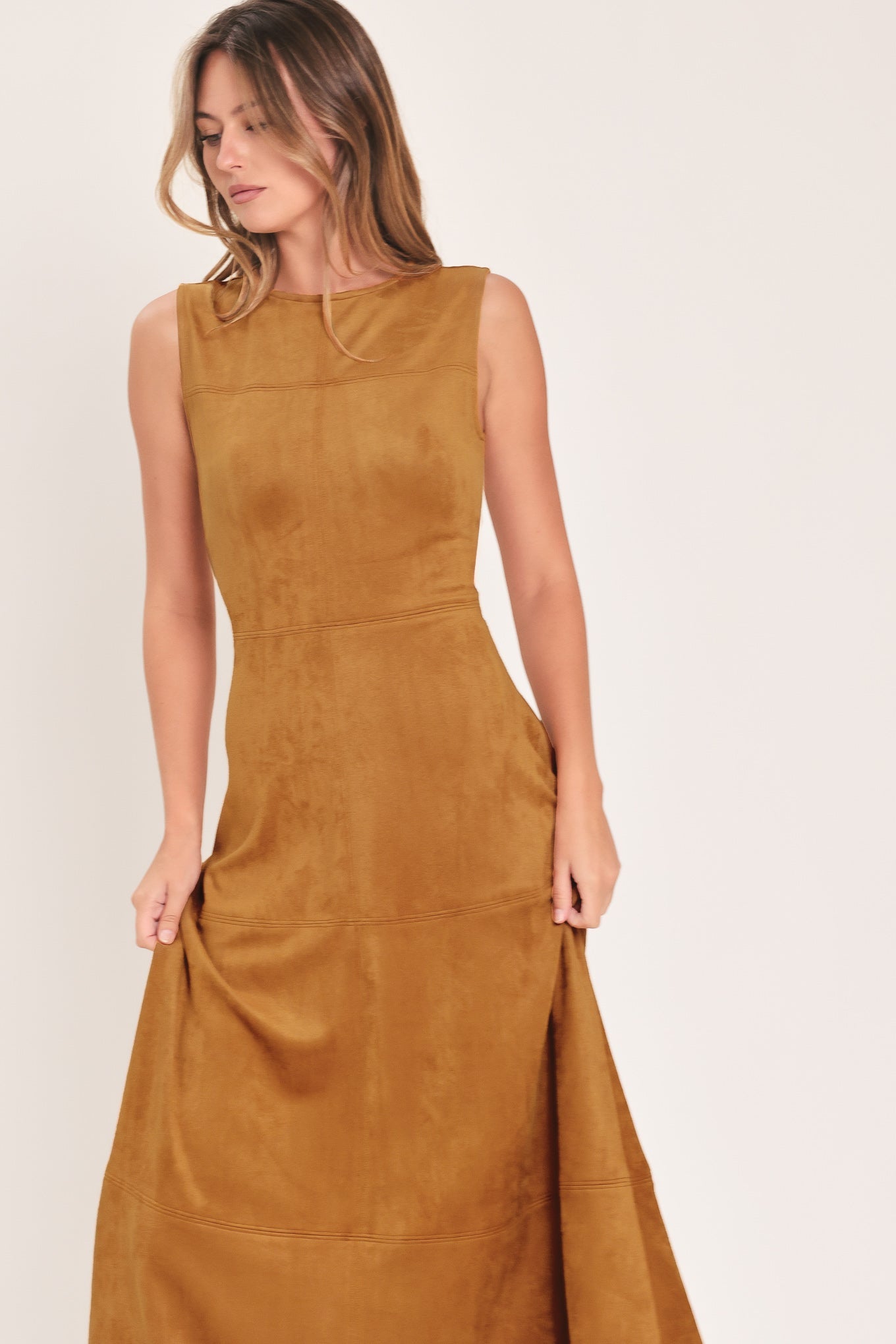 HARVEST MOON FAUX SUEDE MIDI DRESS | Lady Black Tie