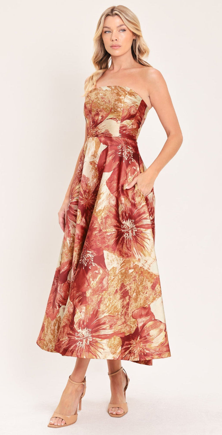 CINNAMON MUSE FLORAL MIDI DRESS | Lady Black Tie