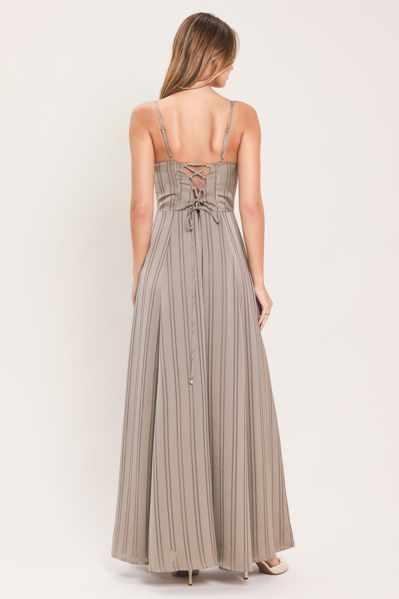 MISTED DAYBREAK - STONE STRIPE MAXI DRESS