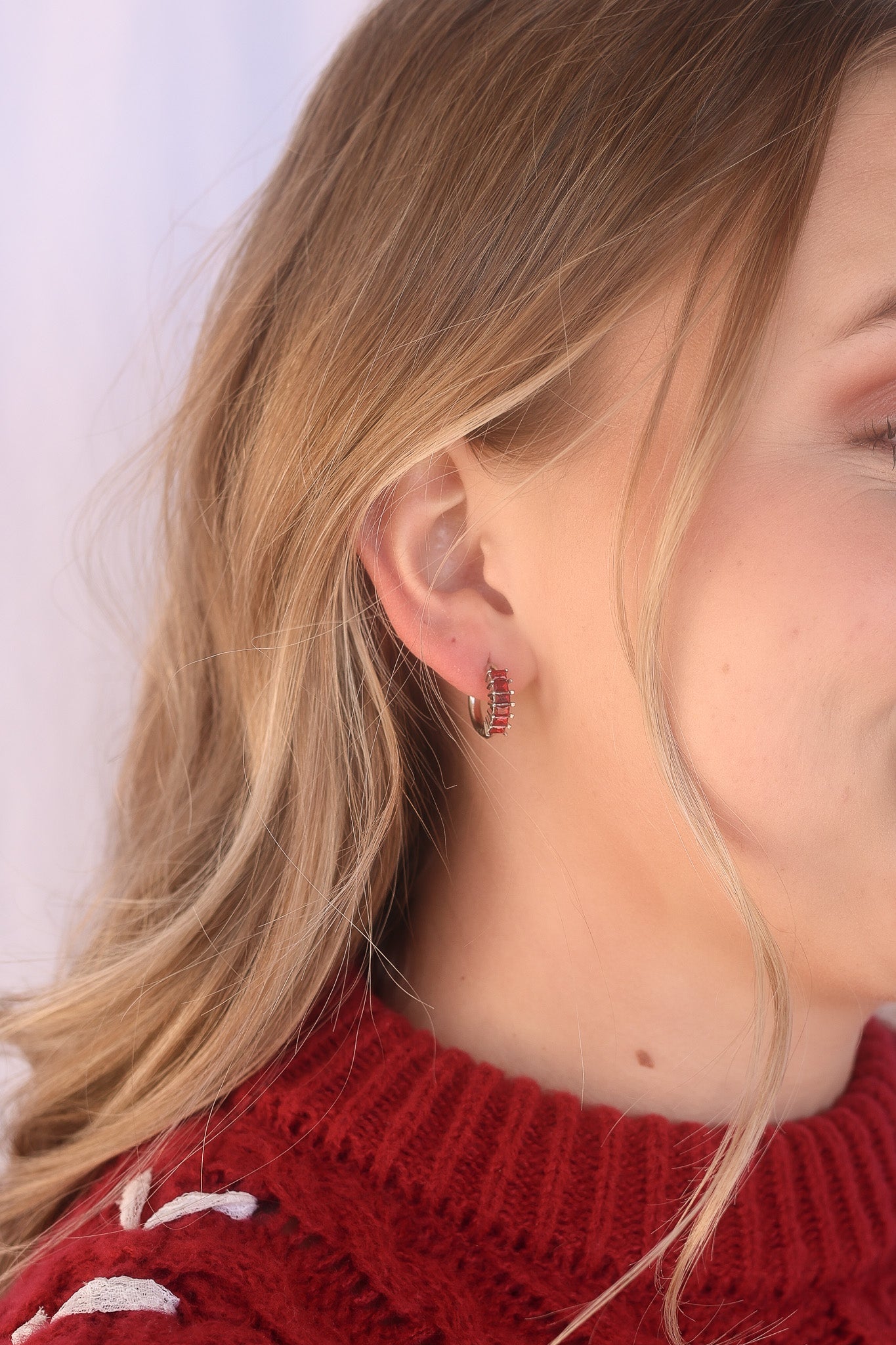 Crystal Diamond Hoop Earrings - Red