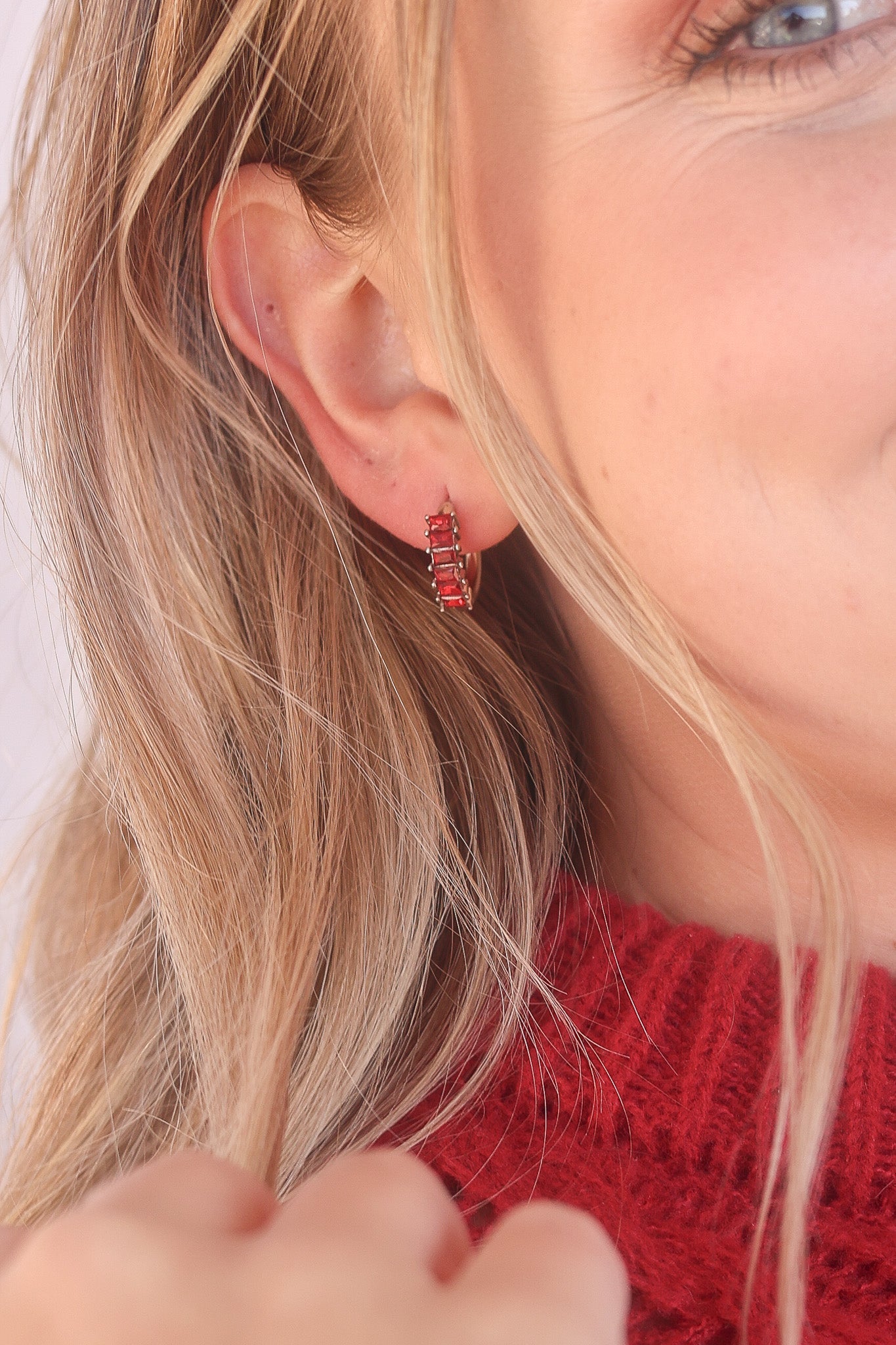 Crystal Diamond Hoop Earrings - Red