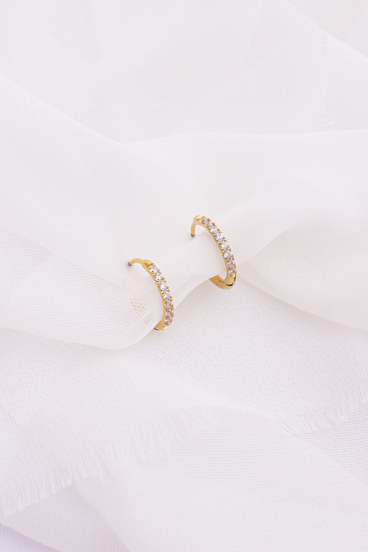 Lever-Back Crystal Mini Hoop Earrings in Gold, pair | Lady Black Tie