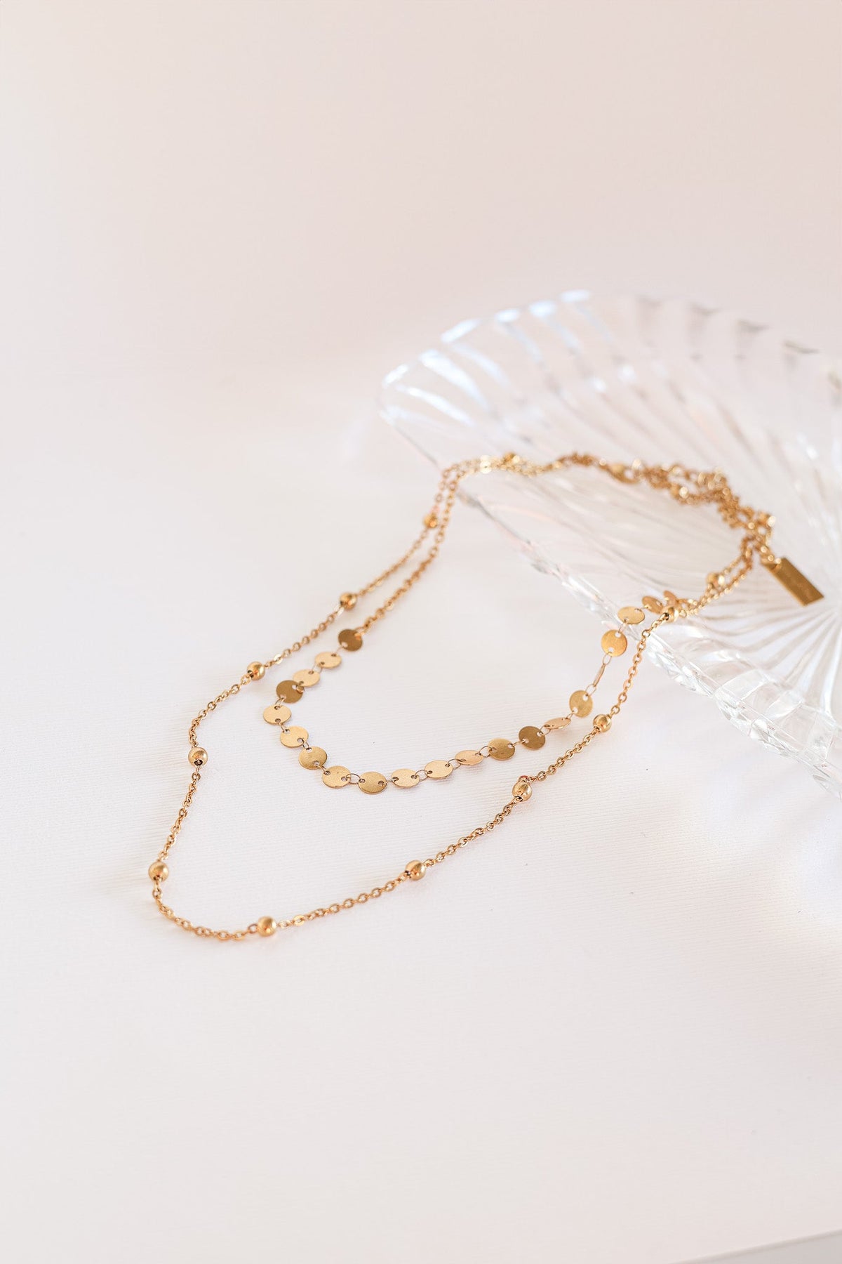 Gold Double Layered Chain Necklace, product view | Lady Black Tie