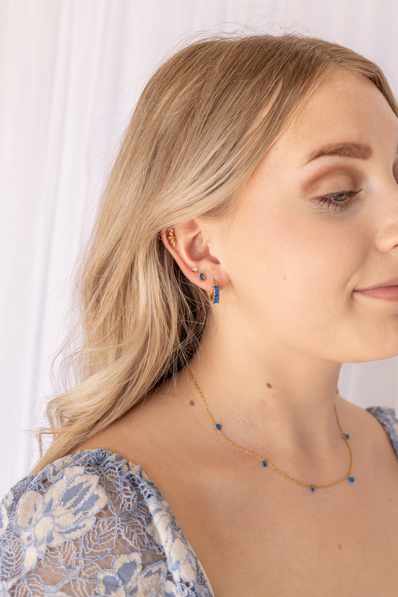 Diamond Hoop Earring in Blue