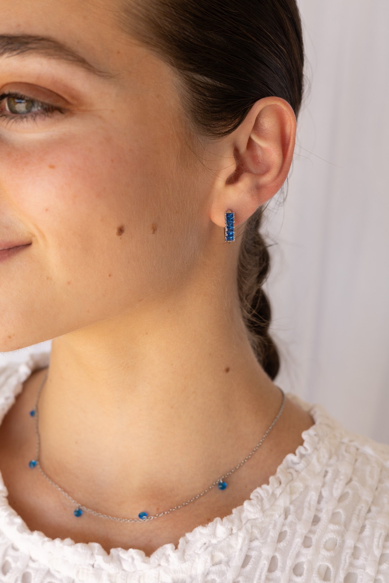 Diamond Hoop Earring in Blue